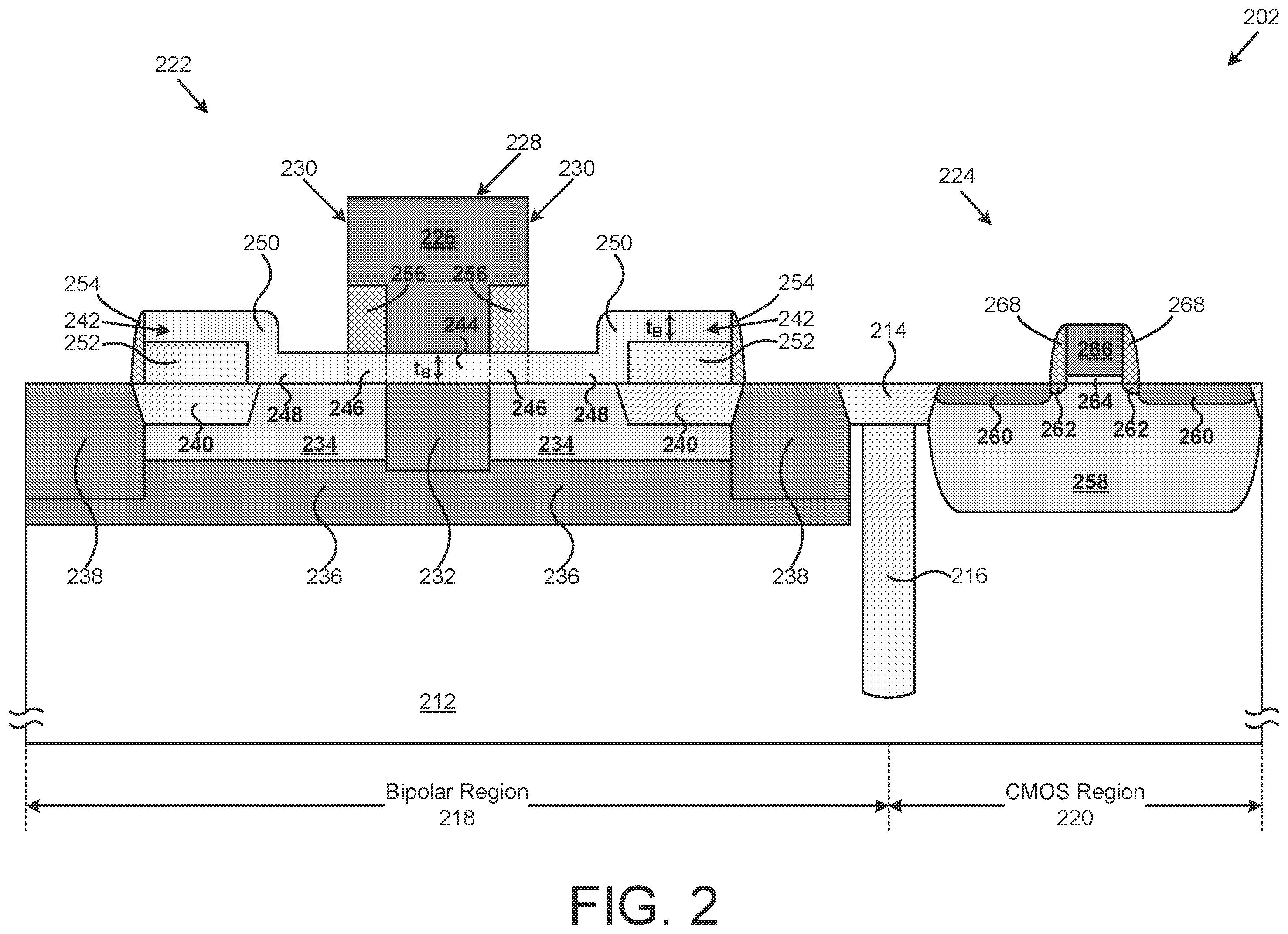 Patent US12568680 Figure 2 – Nickel silicide in bipolar complementary-metal-oxide-semiconductor (BiCMOS) device