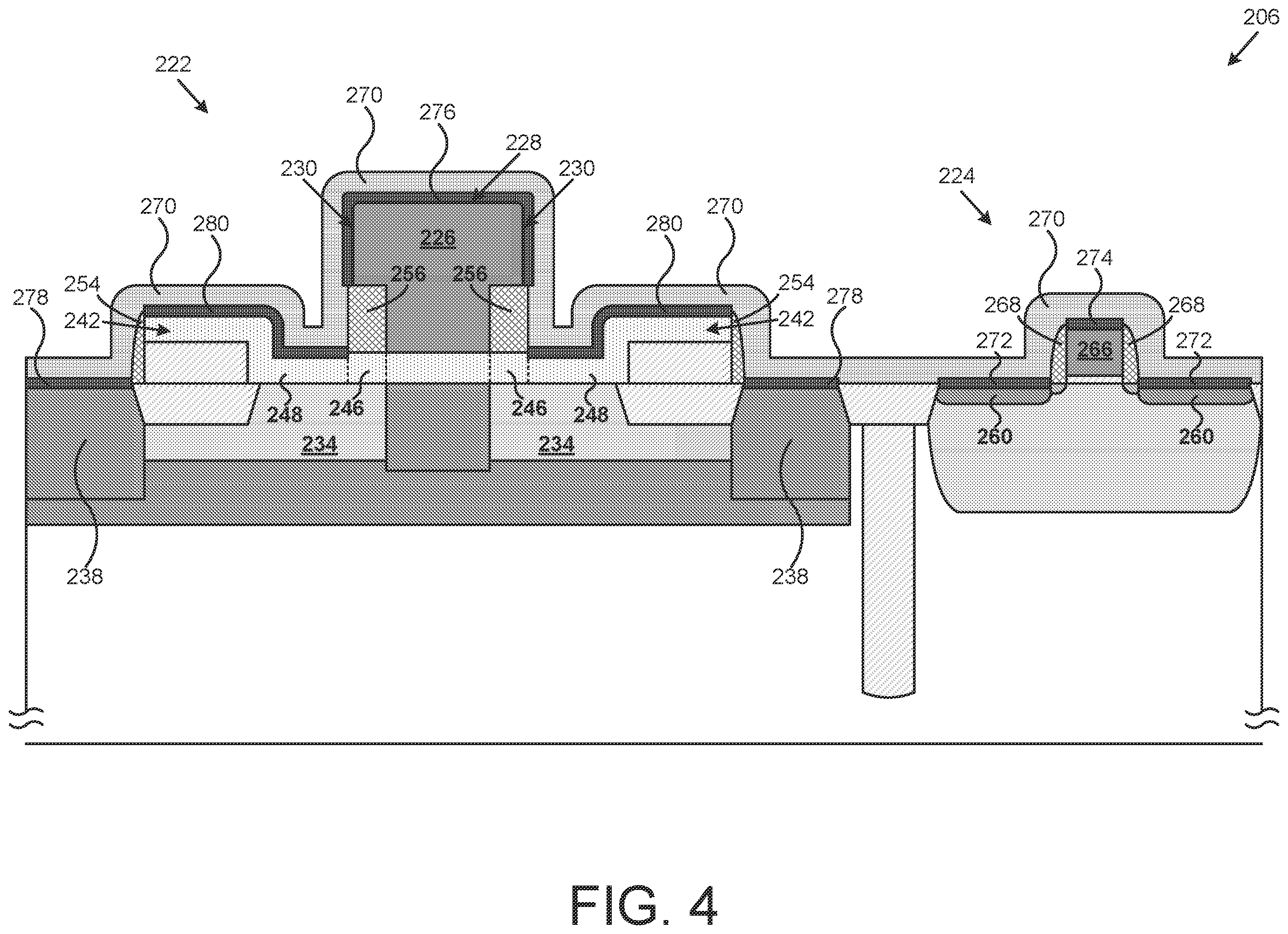 Patent US12568680 Figure 4 – Nickel silicide in bipolar complementary-metal-oxide-semiconductor (BiCMOS) device