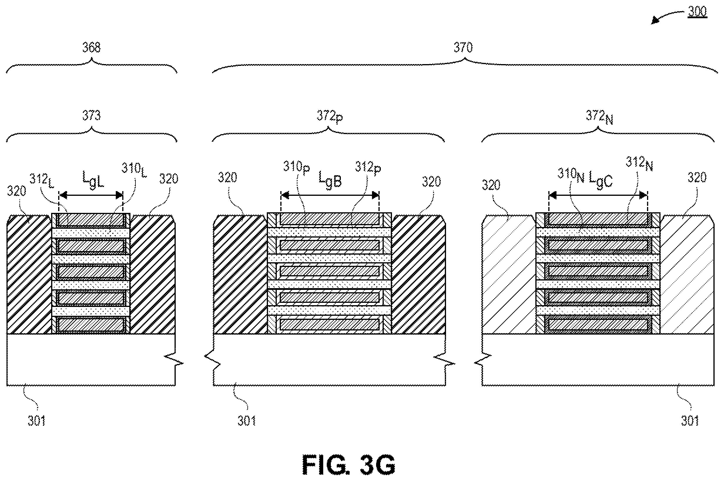 Patent US12568682 Figure 11 – Nanoribbon thick gate device with hybrid dielectric tuning for high breakdown and VT modulation