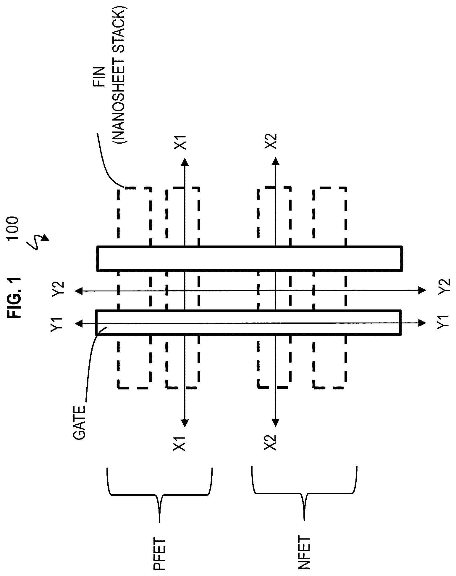 Patent US12568683 Figure 1 – Single stack dual channel gate-all-around nanosheet with strained PFET and bottom dielectric isolation NFET