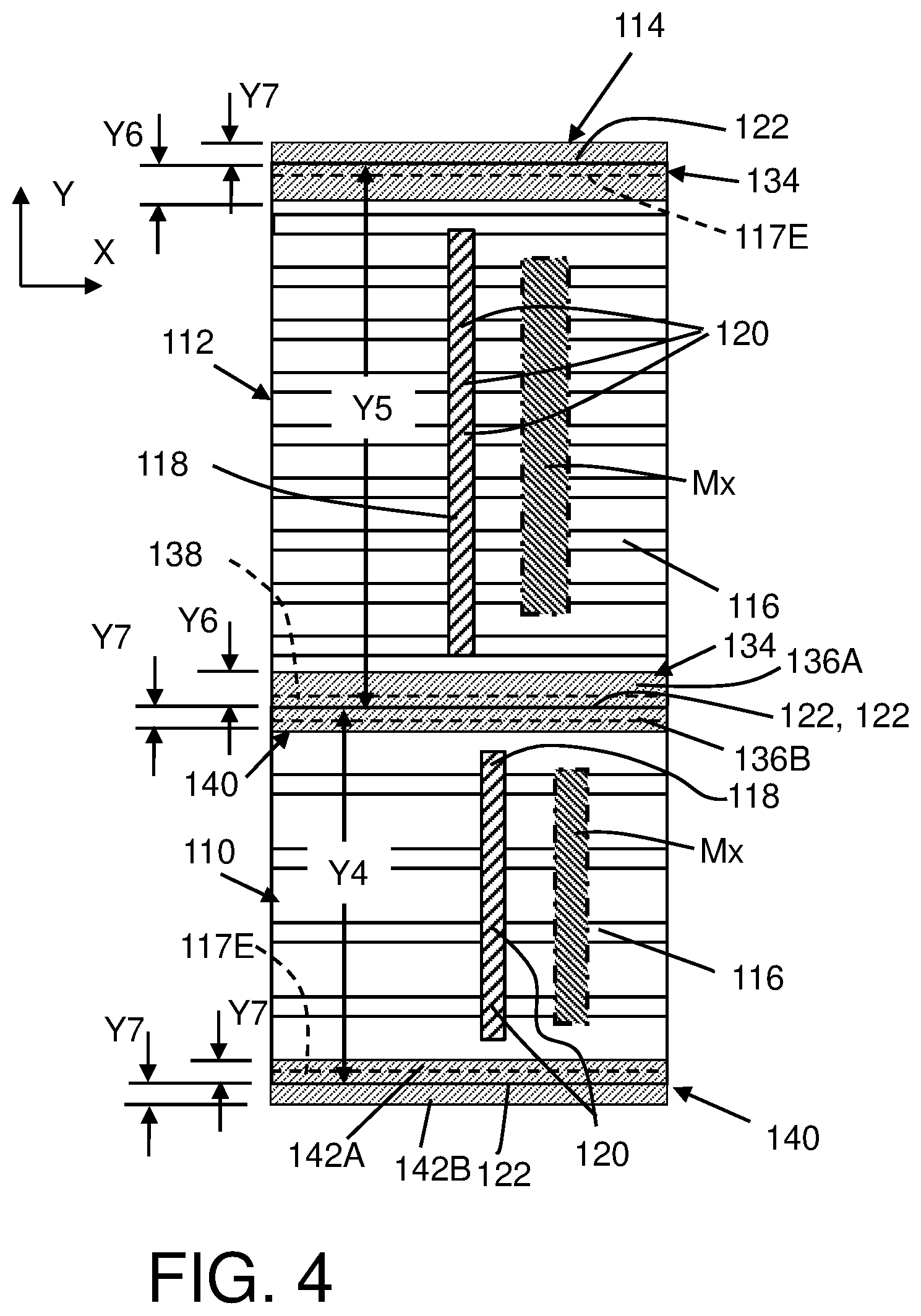 Patent US12568684 Figure 4 – Integrated circuit structure with cells having asymmetric power rail