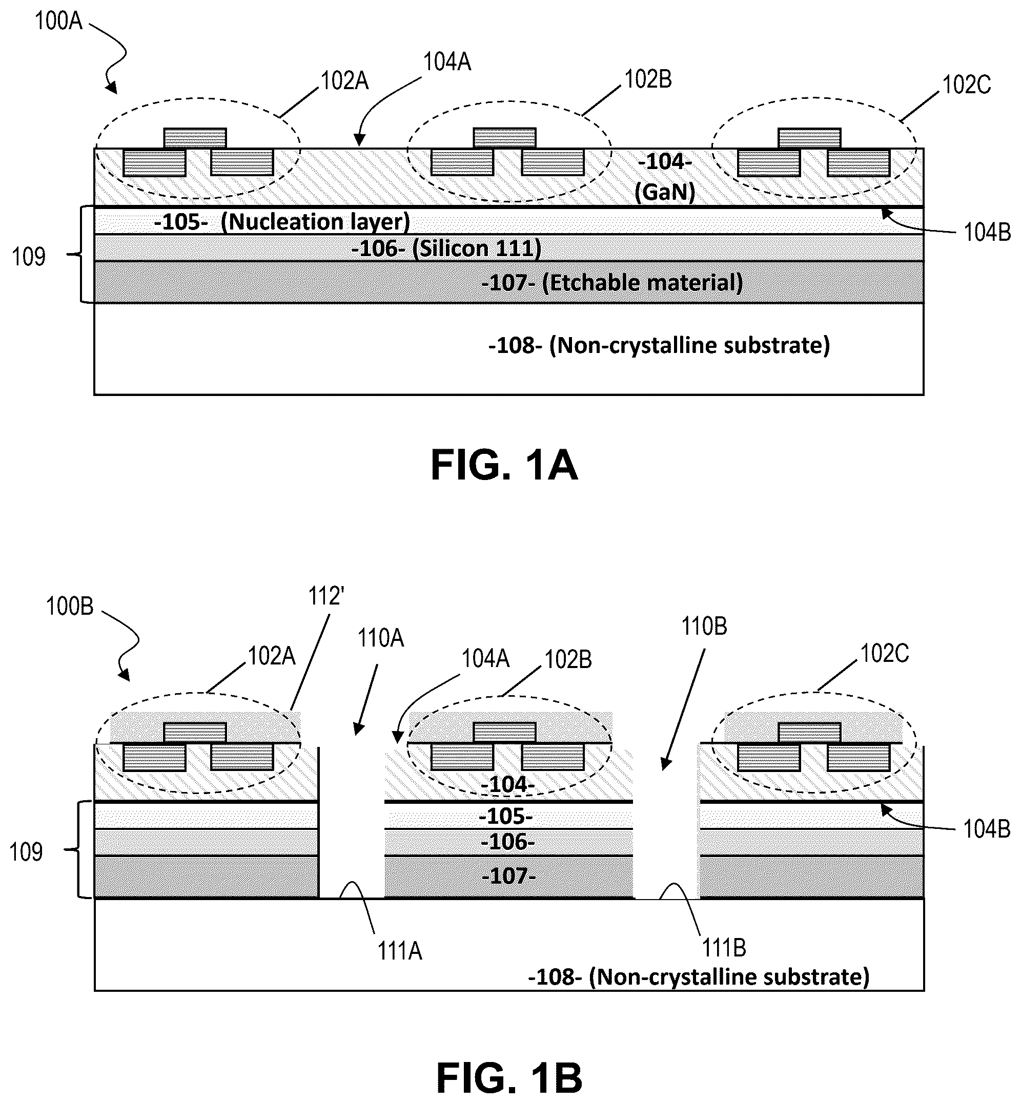 Patent US12568716 Figure 1 – Wafer-scale separation and transfer of GaN material