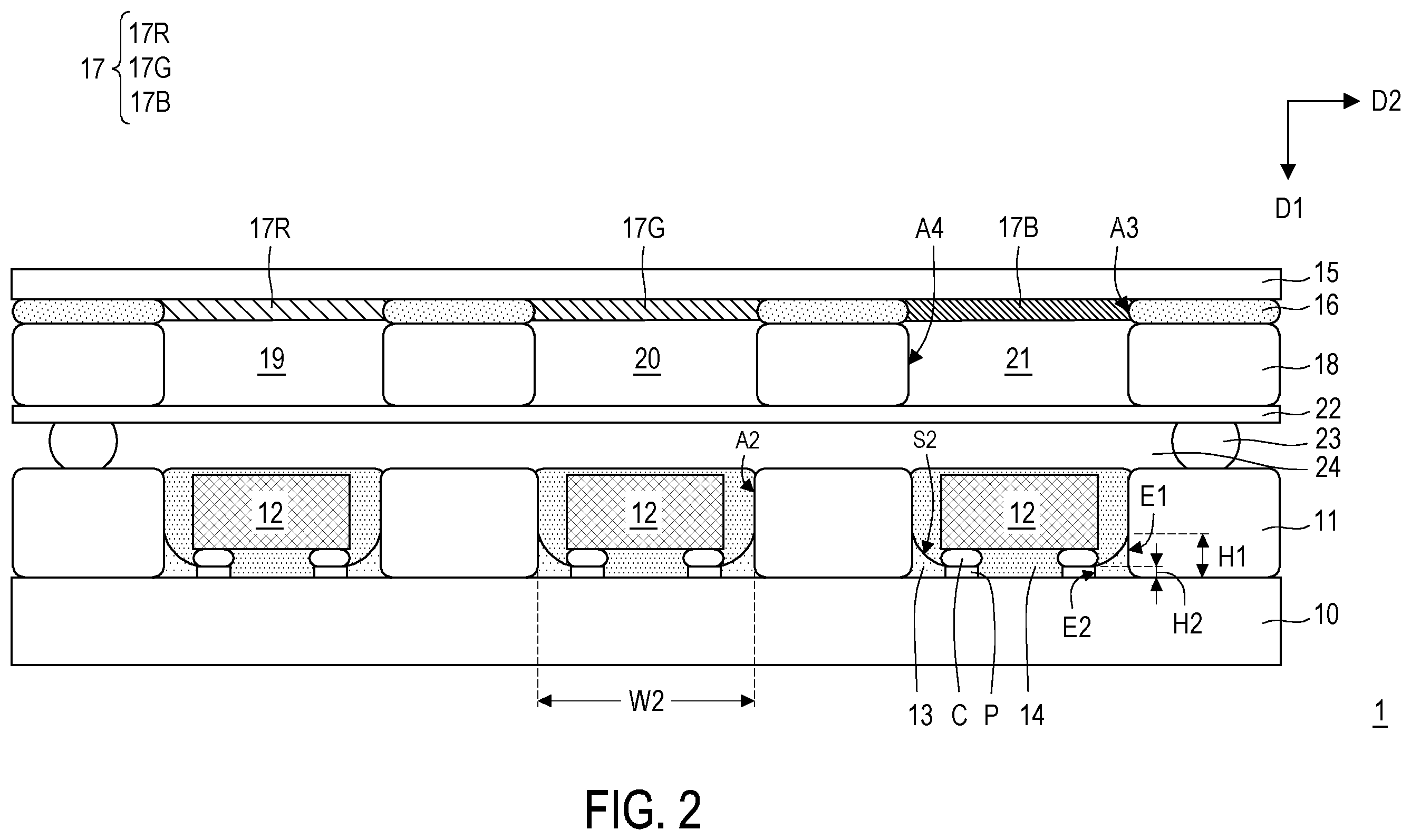 Patent US12568724 Figure 2 – Display device and manufacturing method thereof