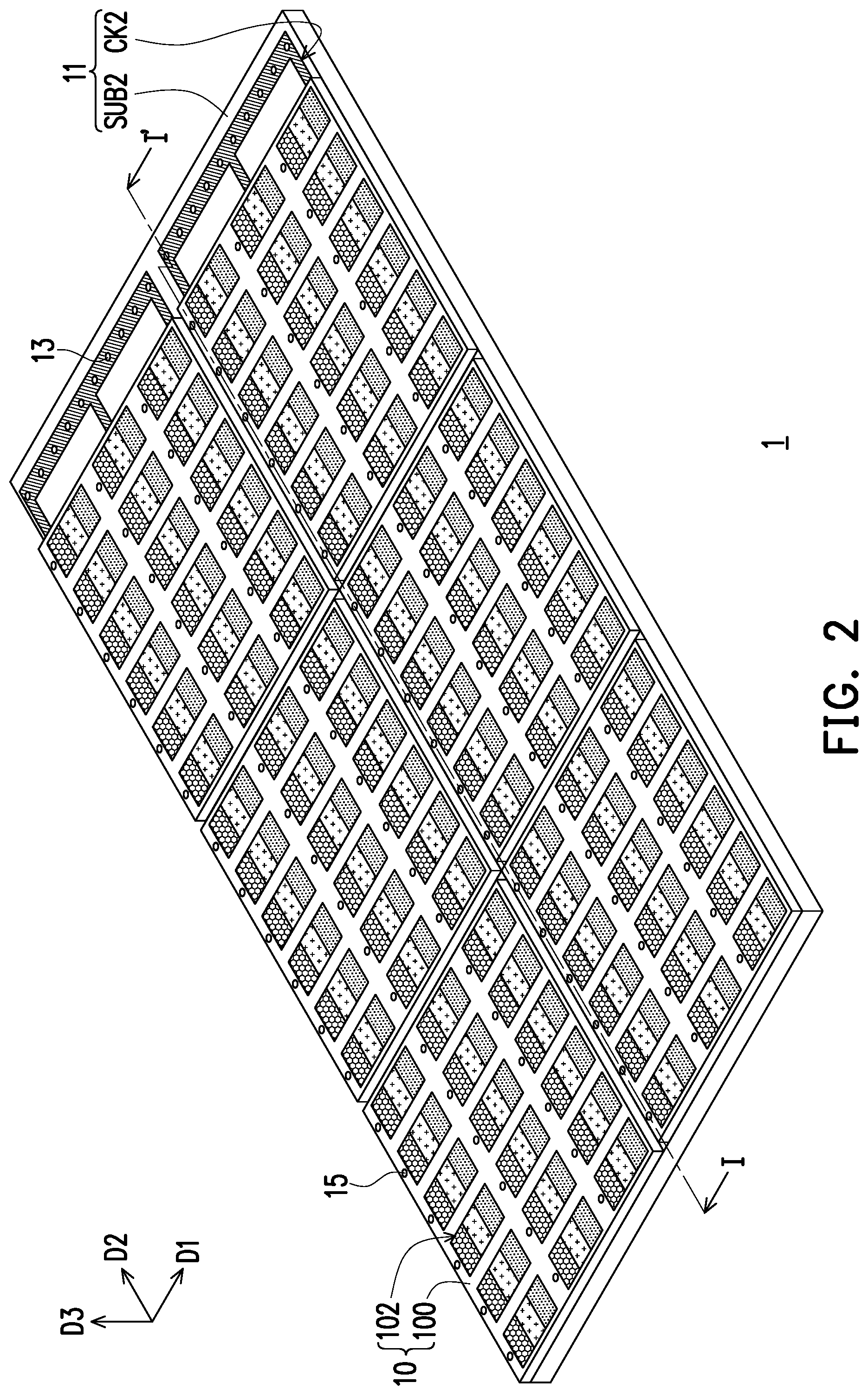 Patent US12568726 Figure 2 – Electronic device having light-emitting diode display modules configured for reducing gap sizes at splices of modules