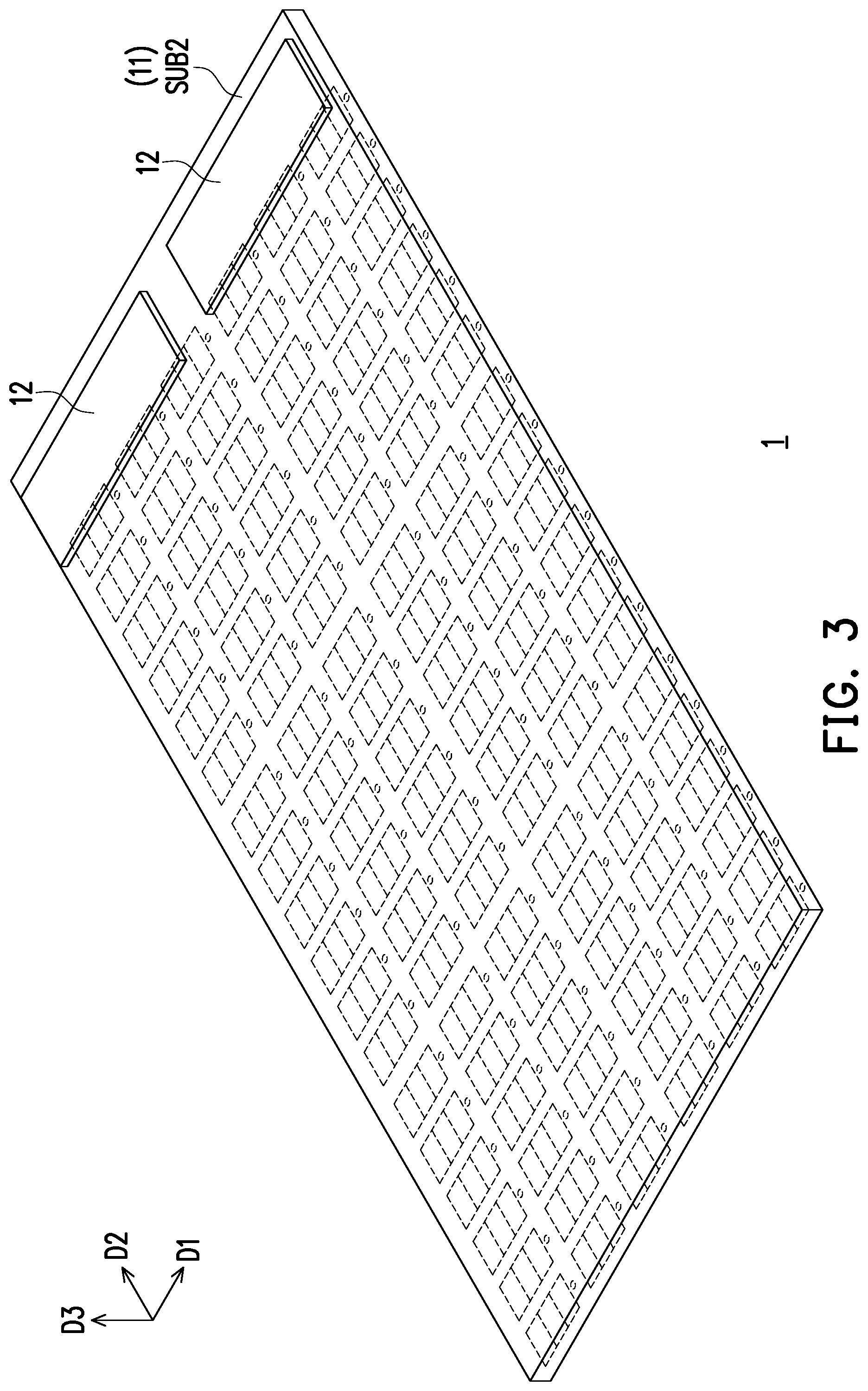 Patent US12568726 Figure 3 – Electronic device having light-emitting diode display modules configured for reducing gap sizes at splices of modules