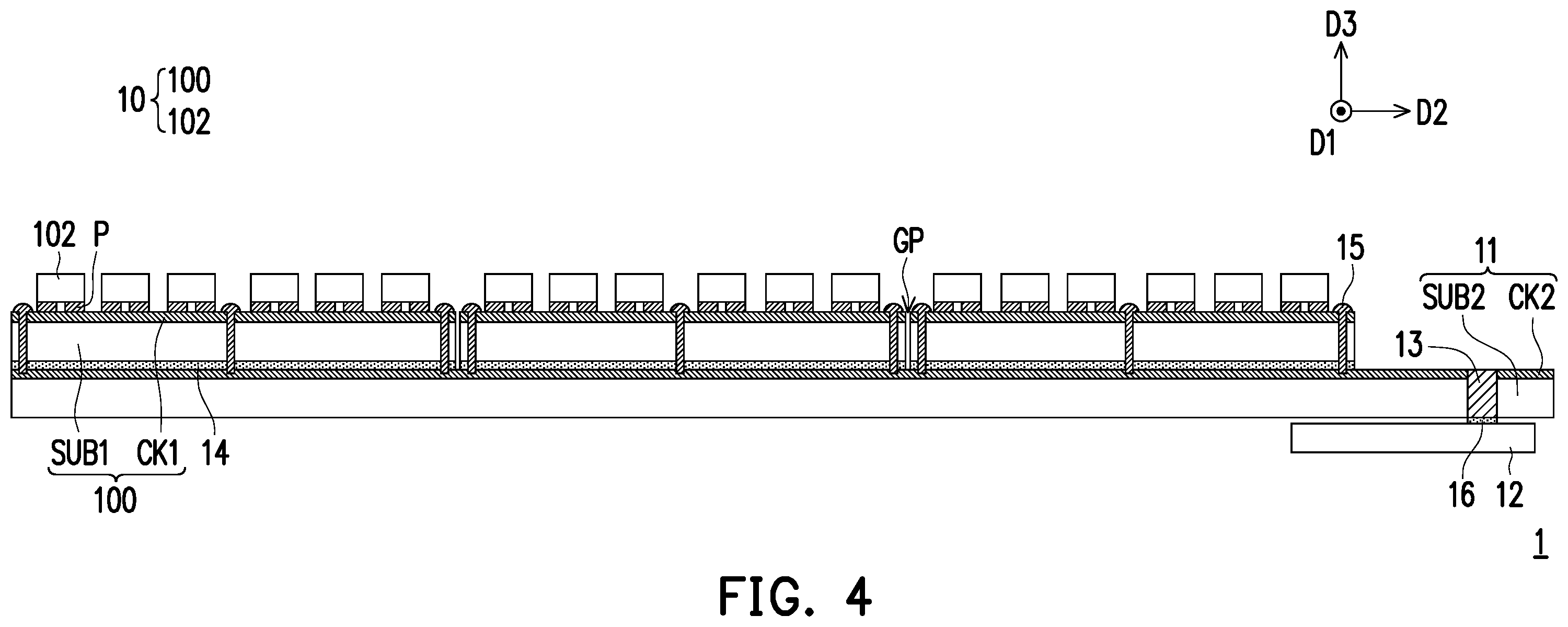 Patent US12568726 Figure 4 – Electronic device having light-emitting diode display modules configured for reducing gap sizes at splices of modules