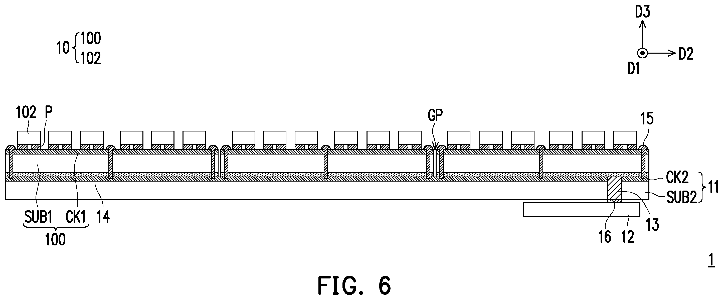 Patent US12568726 Figure 6 – Electronic device having light-emitting diode display modules configured for reducing gap sizes at splices of modules