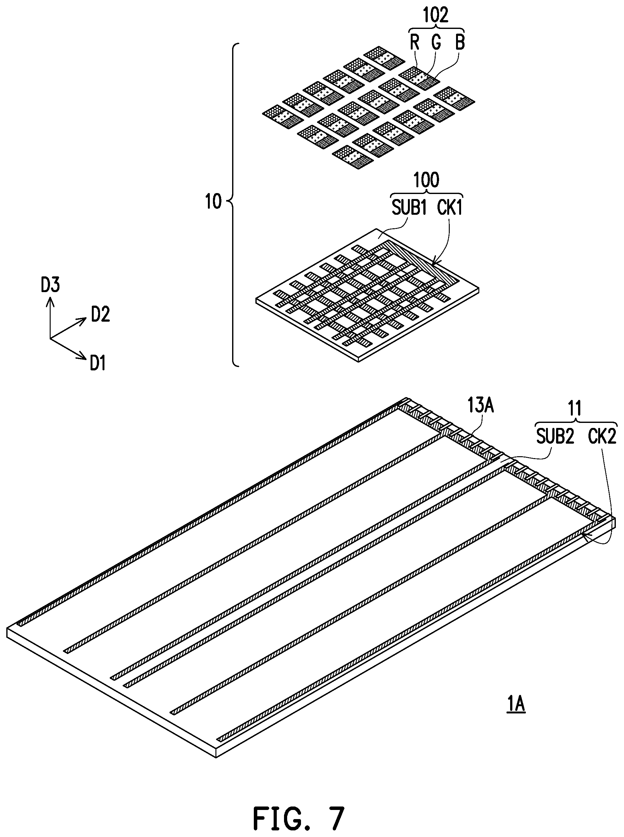 Patent US12568726 Figure 7 – Electronic device having light-emitting diode display modules configured for reducing gap sizes at splices of modules
