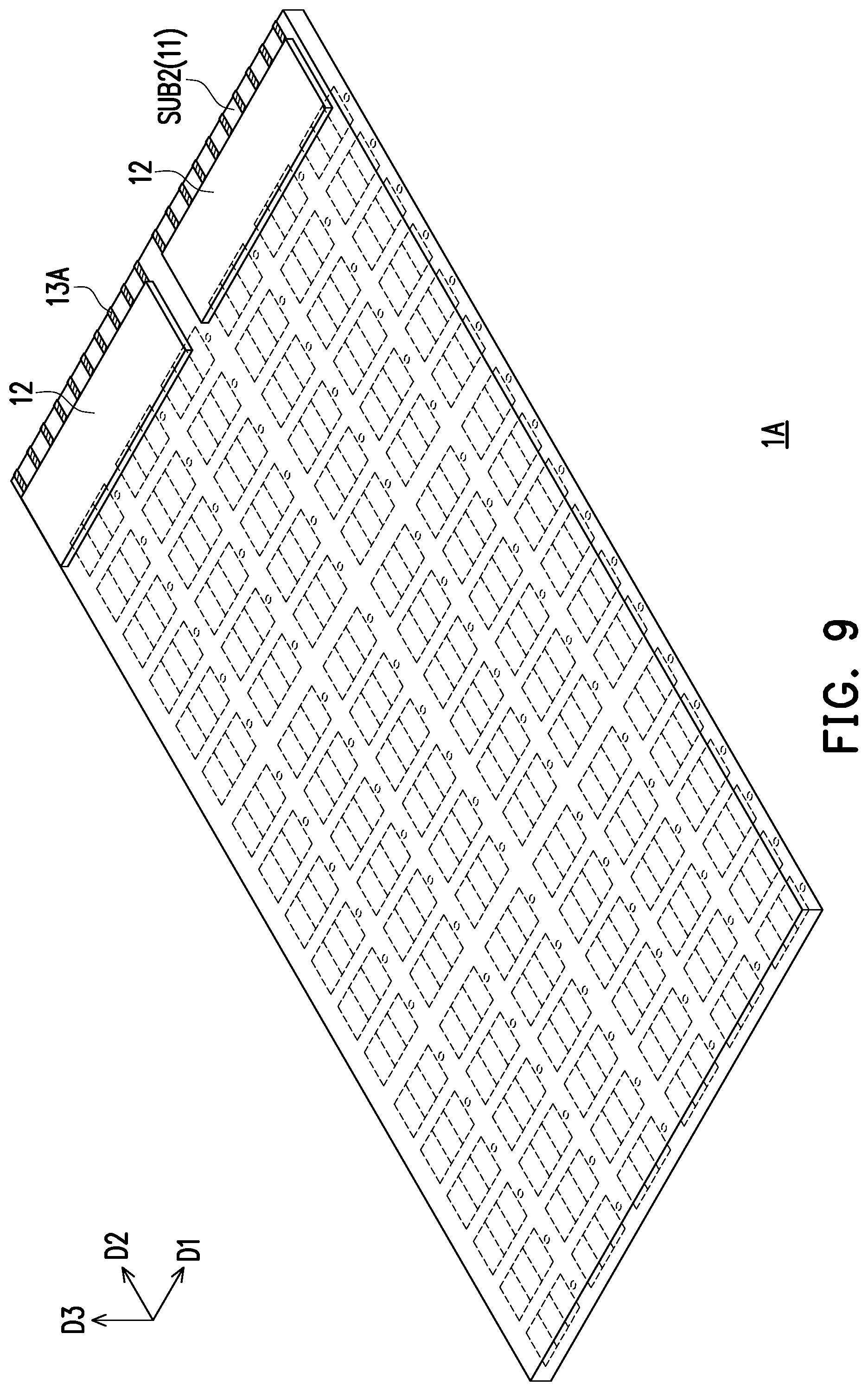 Patent US12568726 Figure 9 – Electronic device having light-emitting diode display modules configured for reducing gap sizes at splices of modules