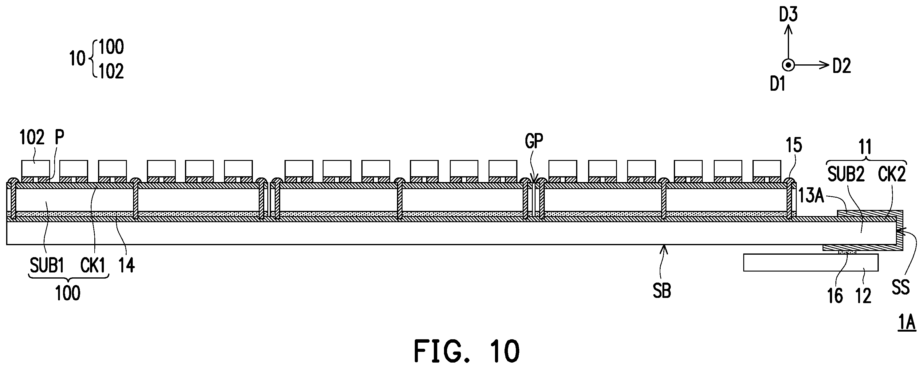 Patent US12568726 Figure 10 – Electronic device having light-emitting diode display modules configured for reducing gap sizes at splices of modules