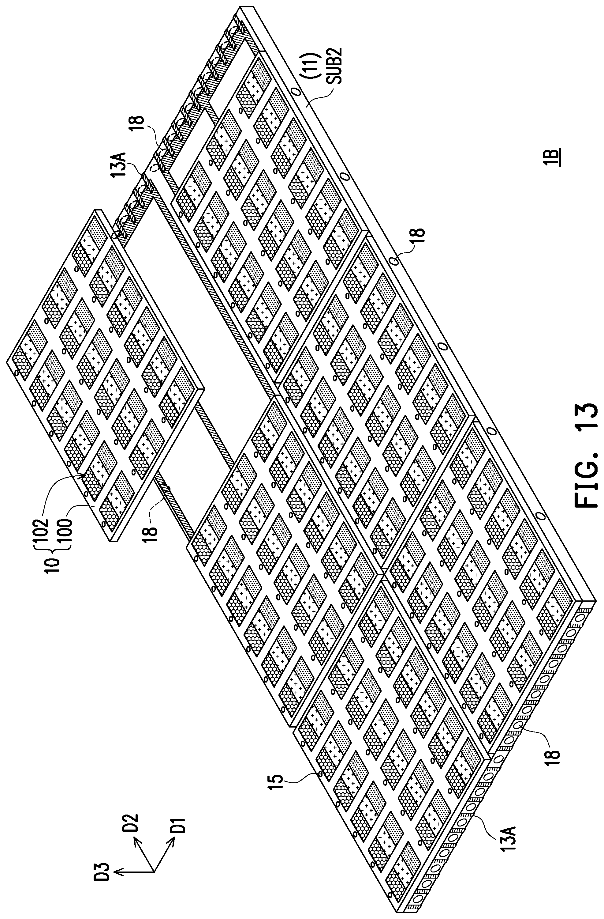 Patent US12568726 Figure 13 – Electronic device having light-emitting diode display modules configured for reducing gap sizes at splices of modules
