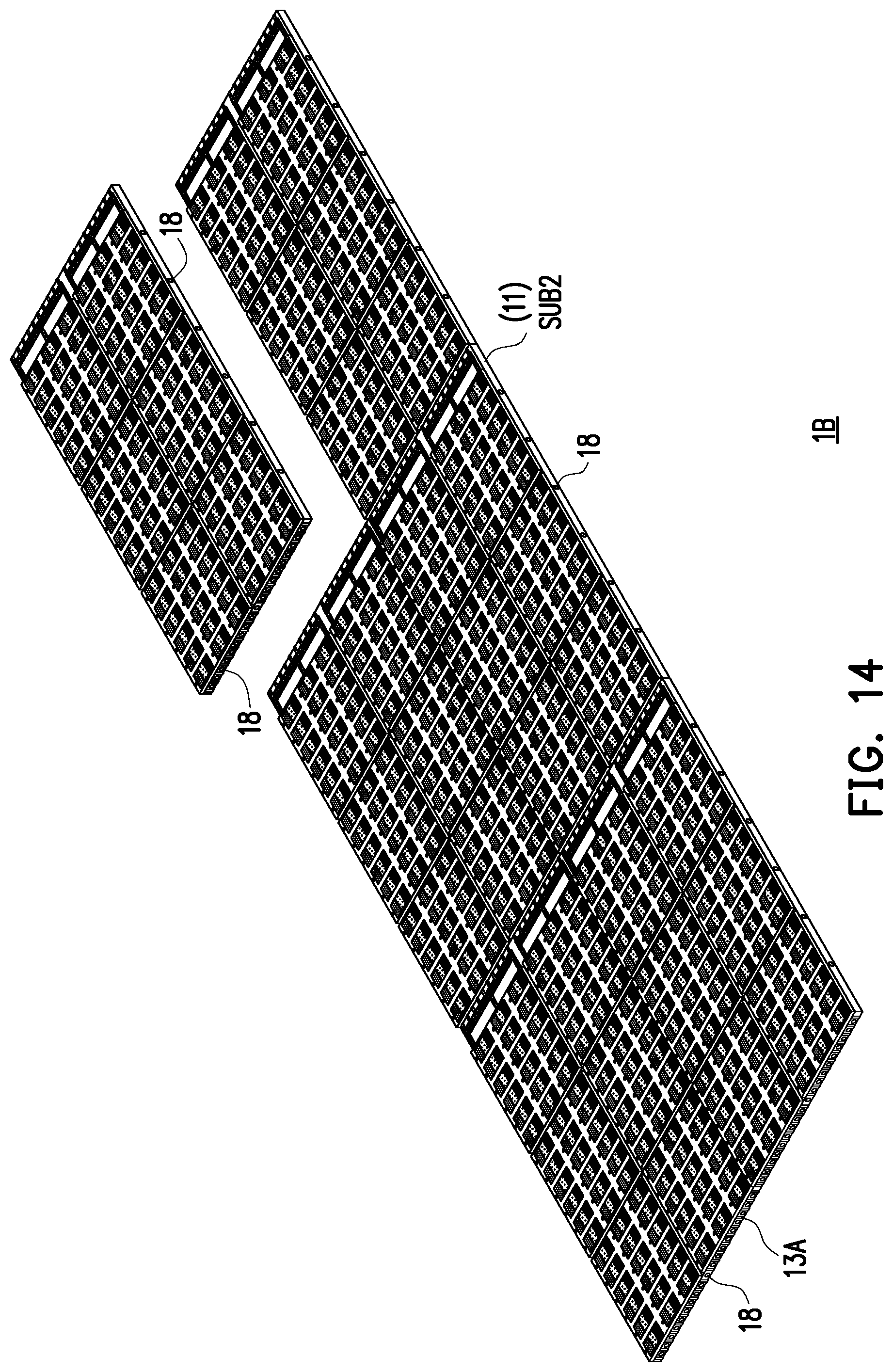 Patent US12568726 Figure 14 – Electronic device having light-emitting diode display modules configured for reducing gap sizes at splices of modules
