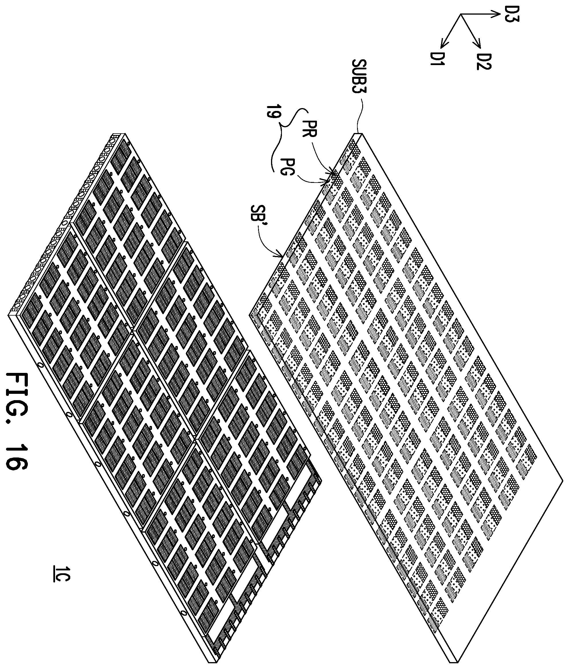 Patent US12568726 Figure 16 – Electronic device having light-emitting diode display modules configured for reducing gap sizes at splices of modules
