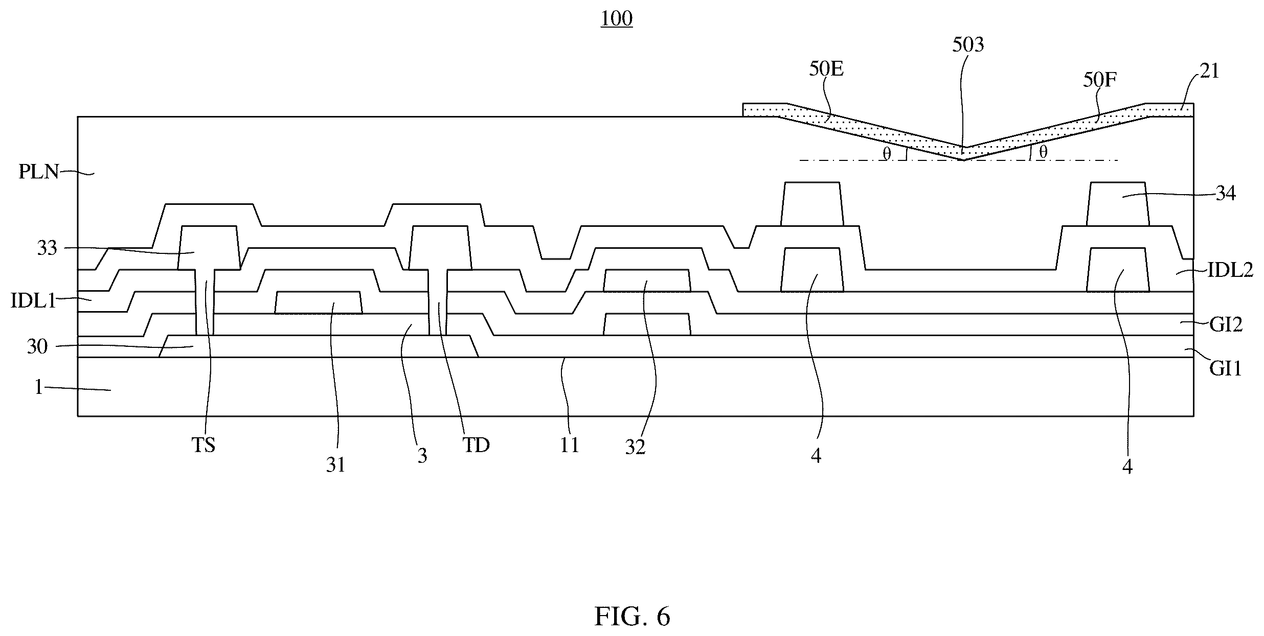 Patent US12568738 Figure 8 – Display substrate and display panel with light emitting device electrode having an inclined surface