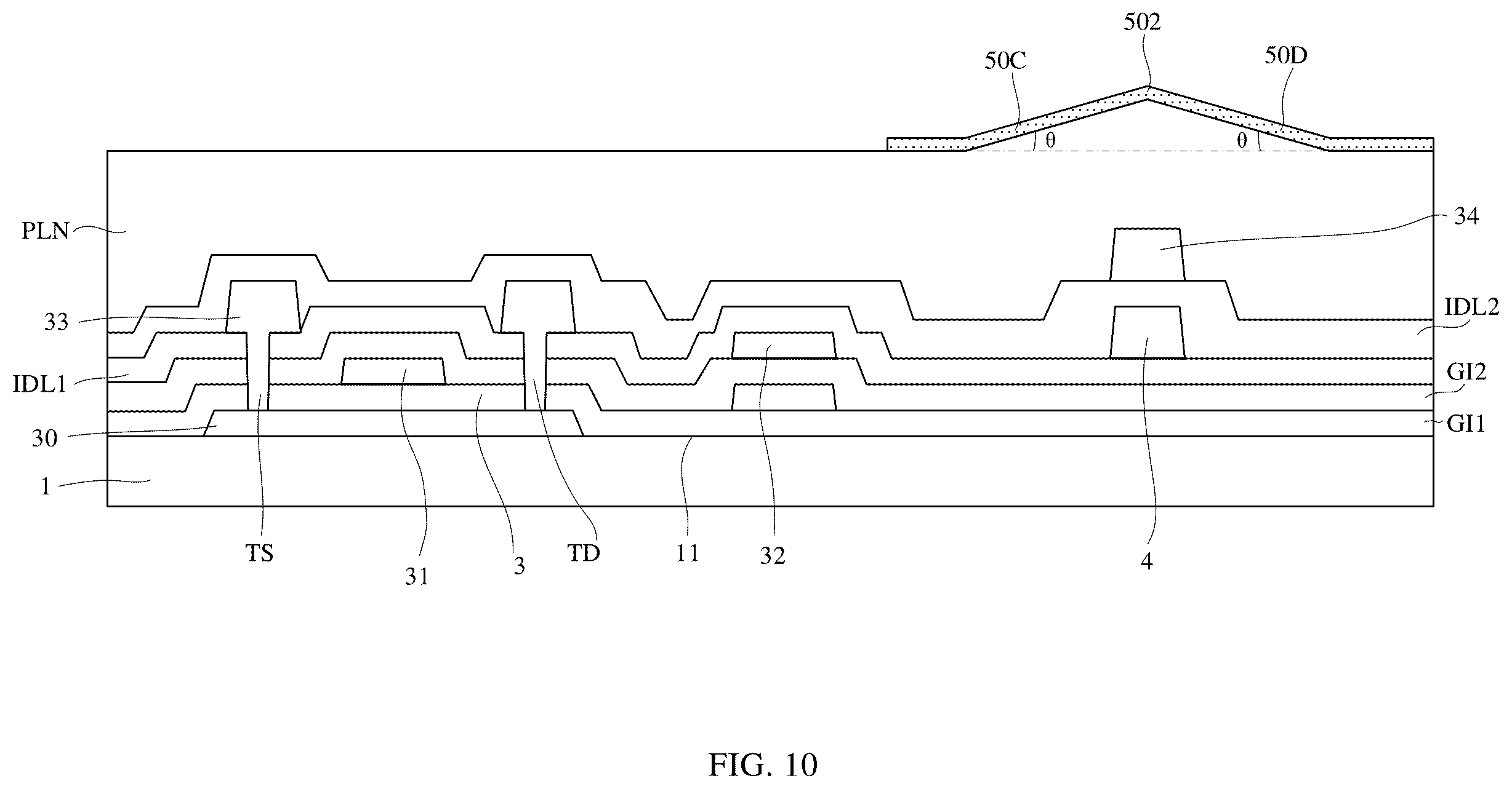 Patent US12568738 Figure 14 – Display substrate and display panel with light emitting device electrode having an inclined surface