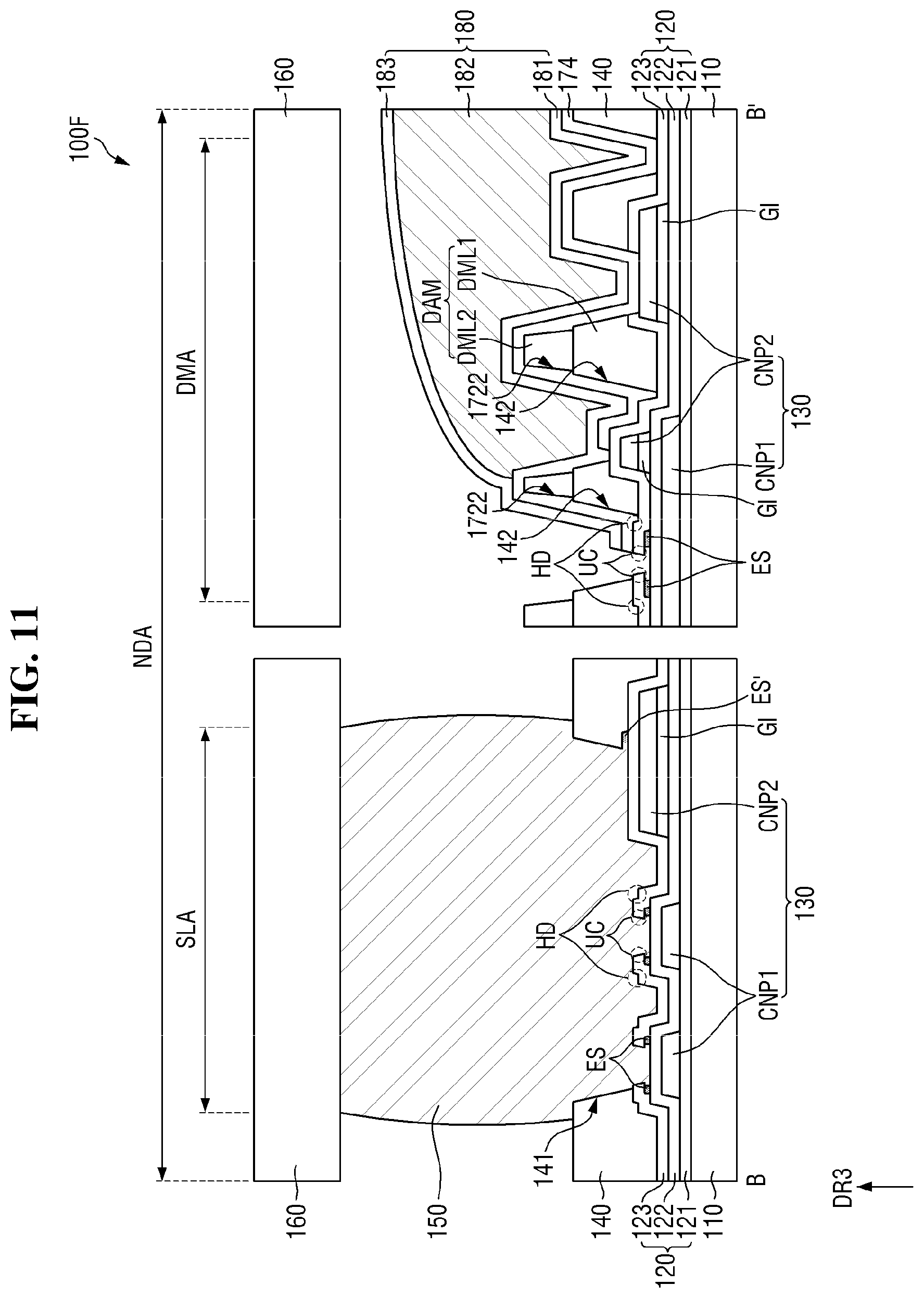 Patent US12568741 Figure 11 – Display panel including support substrate bonded to encapsulation substrate and method for fabricating the same