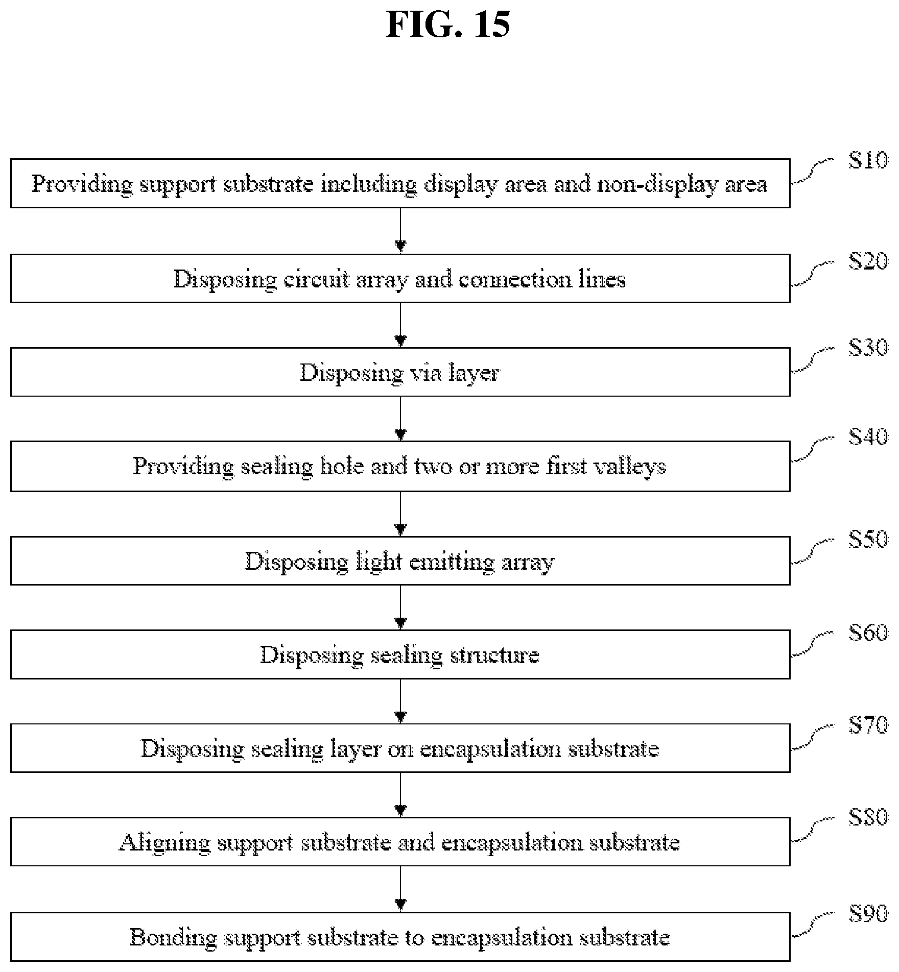 Patent US12568741 Figure 15 – Display panel including support substrate bonded to encapsulation substrate and method for fabricating the same