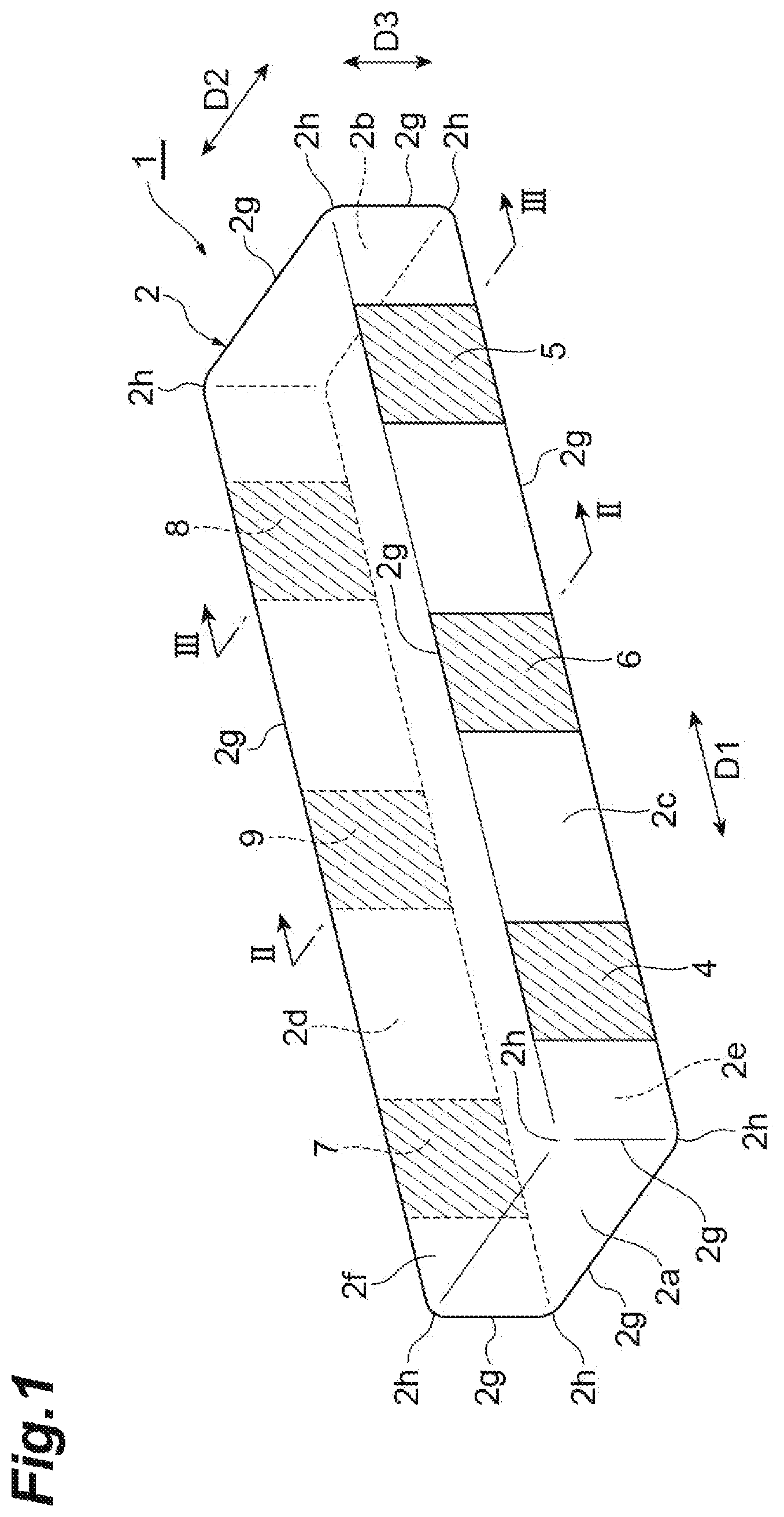 Patent US12568762 Figure 1 – Piezoelectric element with internal electrode having electrode portions and connector