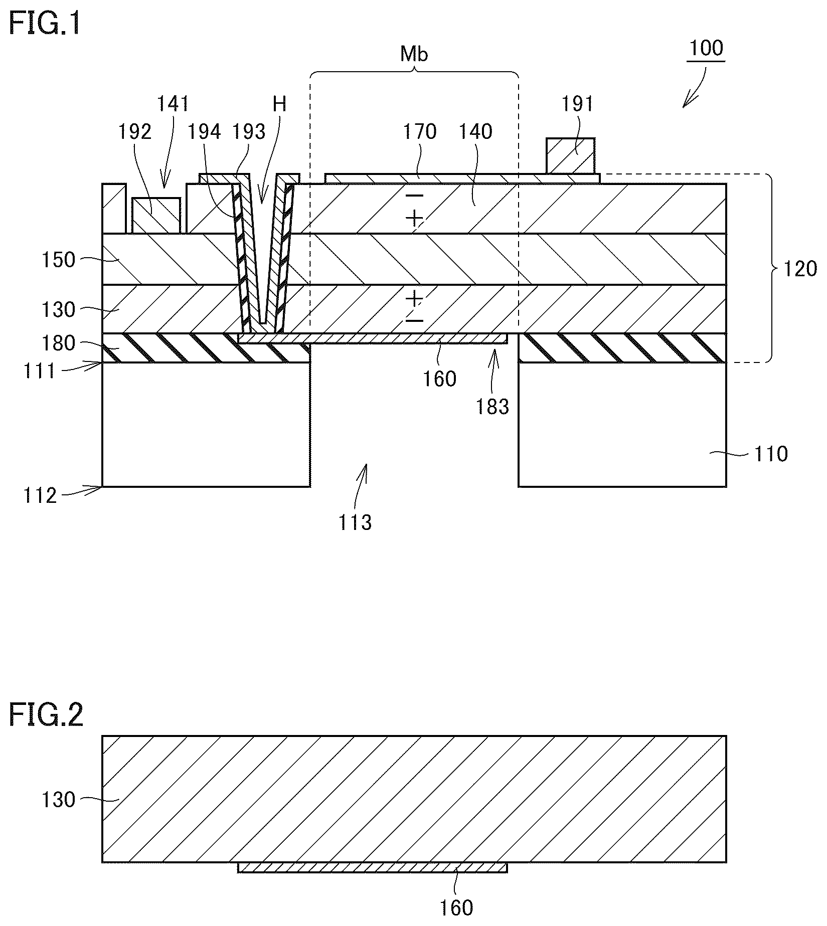 Patent US12568767 Figure 1 – Piezoelectric device including piezoelectric body layer with positive and negative polarization charges