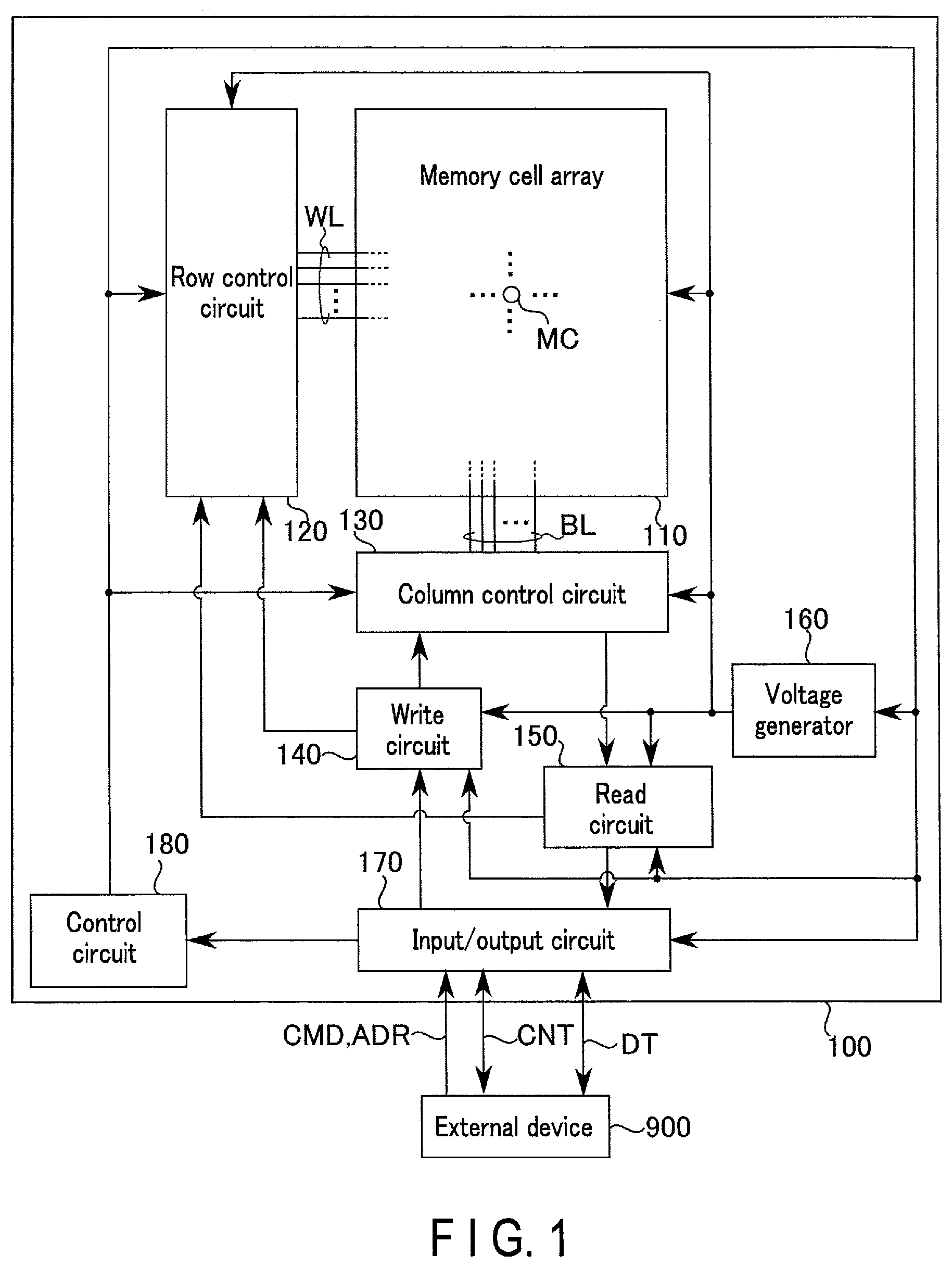 Patent US12568769 Figure 1 – Memory device having a first layer disposed between a memory element and a switching element thereof
