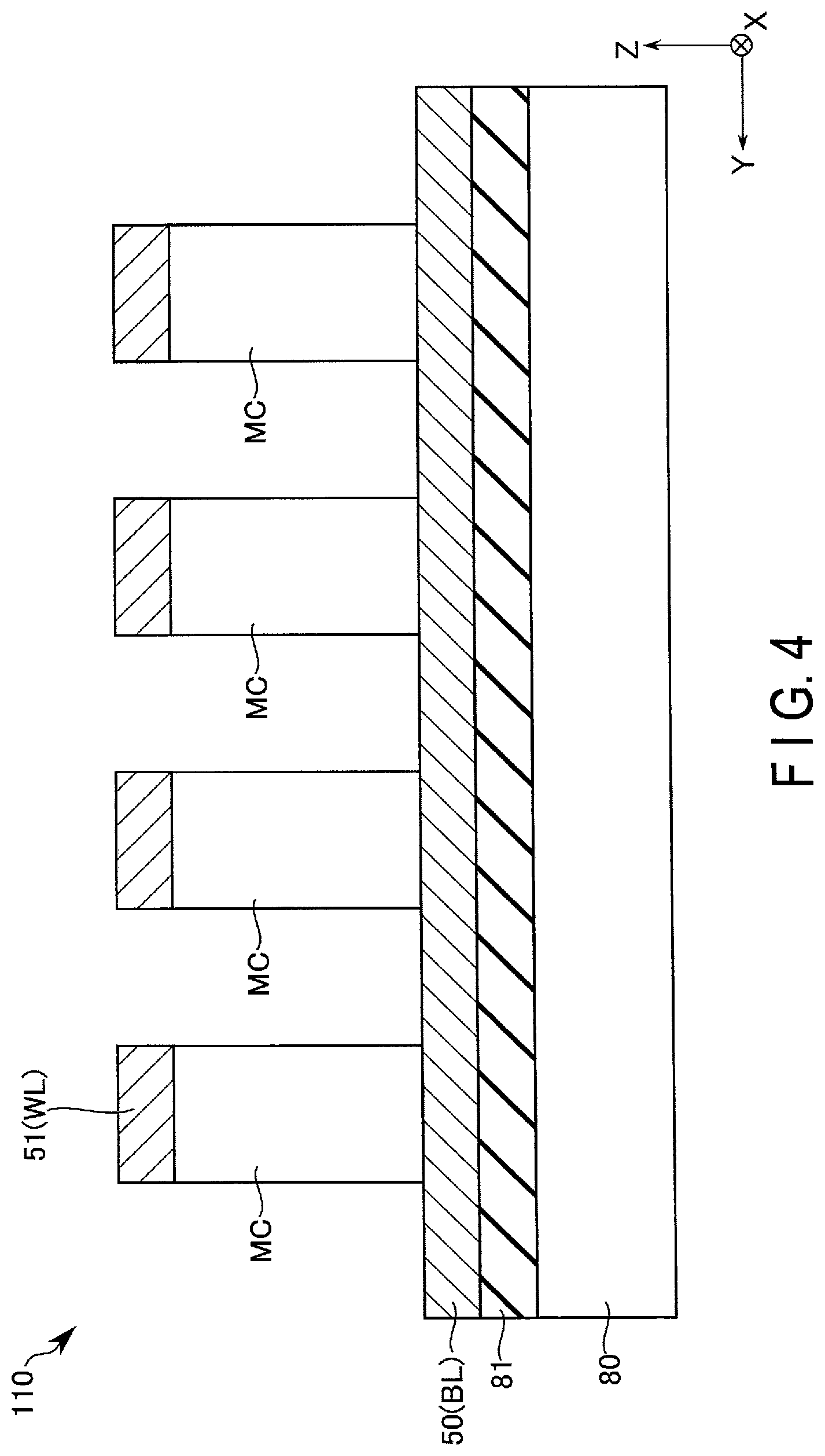 Patent US12568769 Figure 4 – Memory device having a first layer disposed between a memory element and a switching element thereof