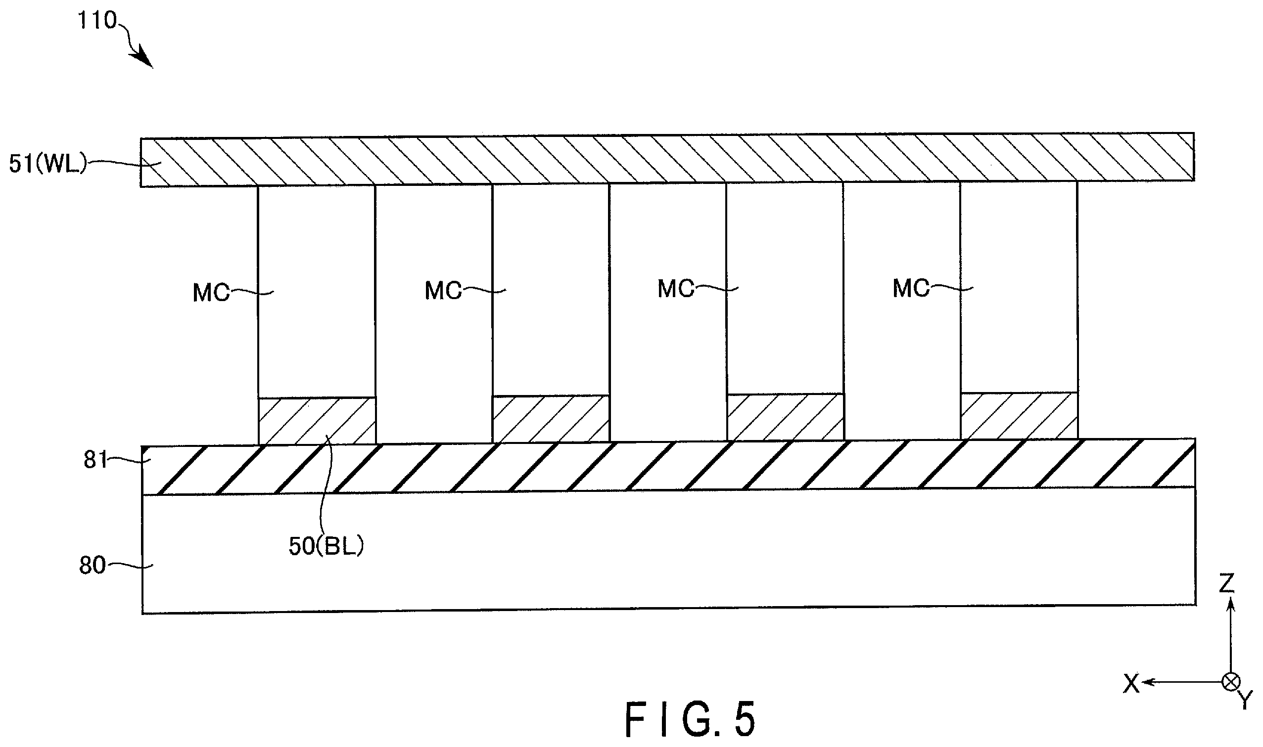 Patent US12568769 Figure 5 – Memory device having a first layer disposed between a memory element and a switching element thereof