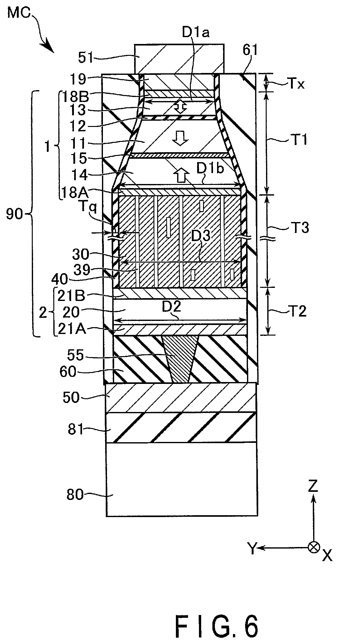 Patent US12568769 Figure 6 – Memory device having a first layer disposed between a memory element and a switching element thereof