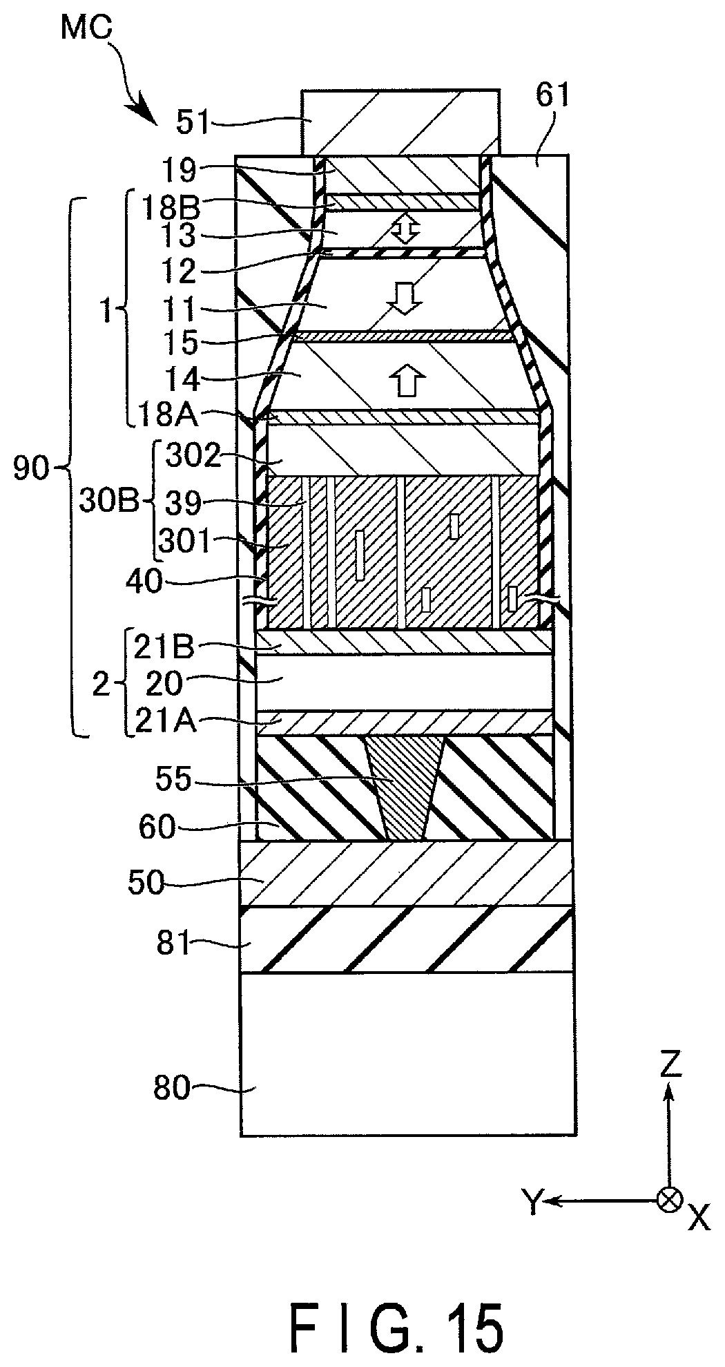 Patent US12568769 Figure 15 – Memory device having a first layer disposed between a memory element and a switching element thereof