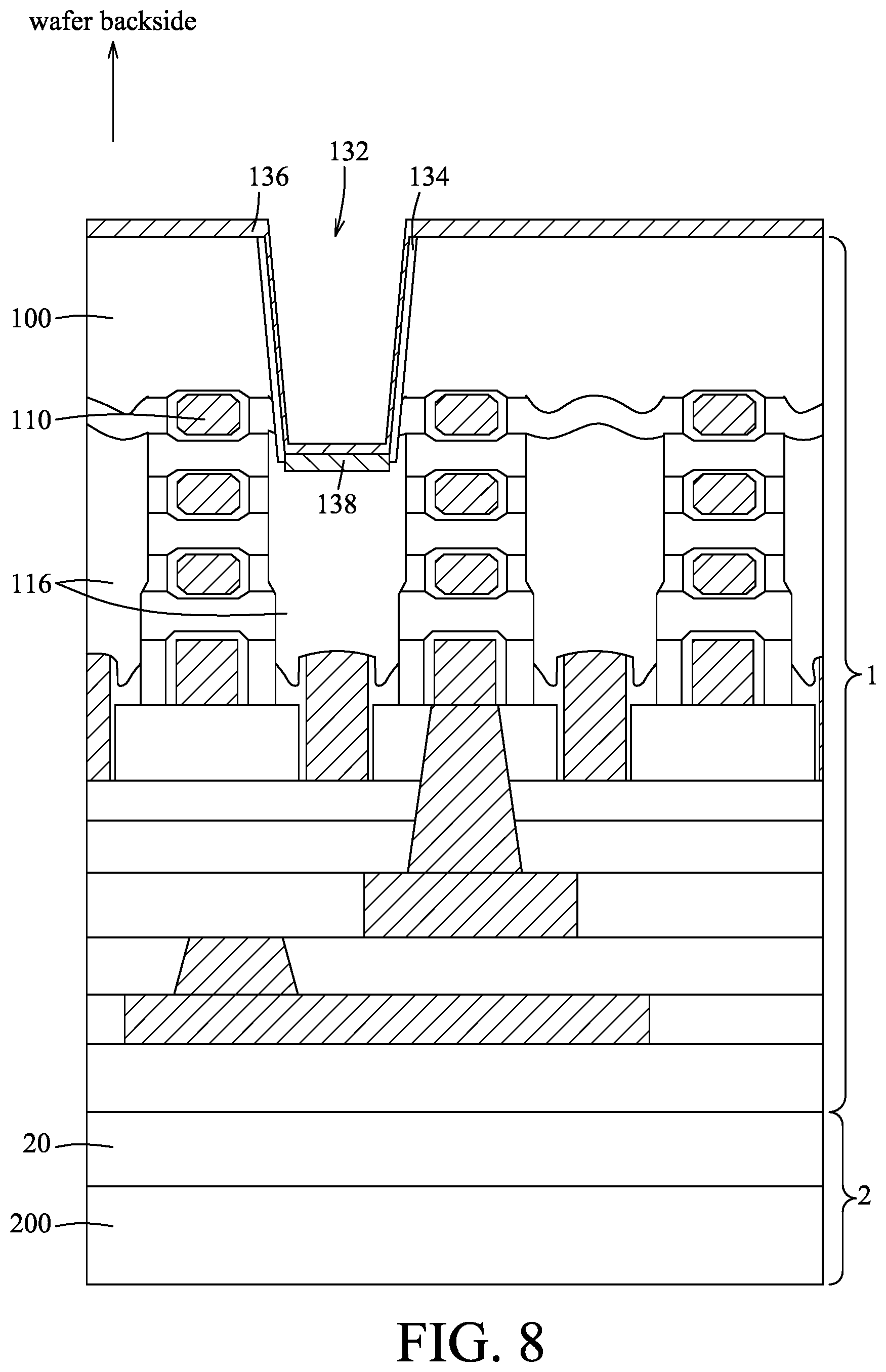 Patent US12568775 Figure 8 – Method for forming a memory device at a backside of a wafer substrate, and memory cell including a memory device at a backside of a wafer substrate