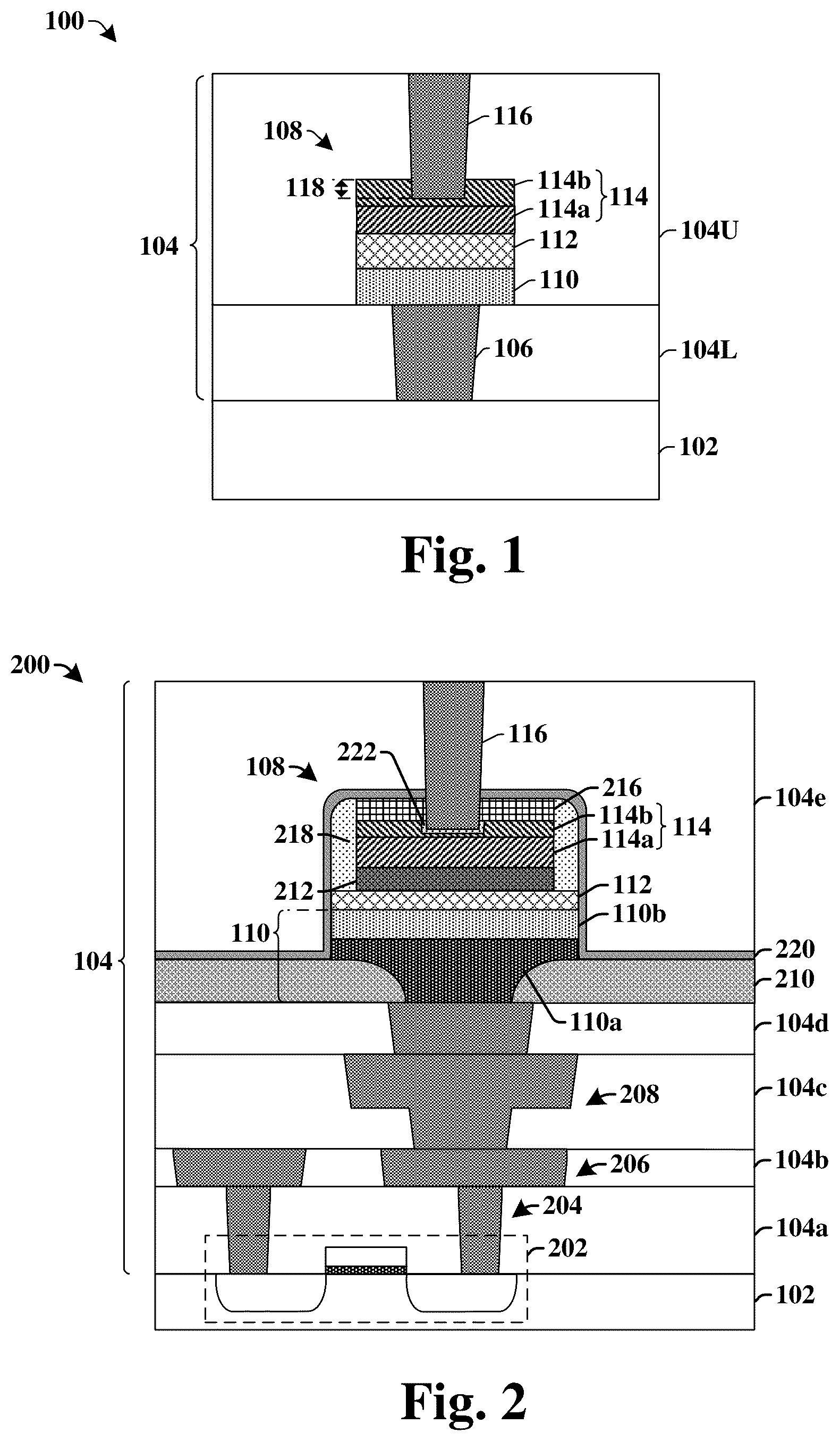 Patent US12568777 Figure 1 – Top electrode via with low contact resistance