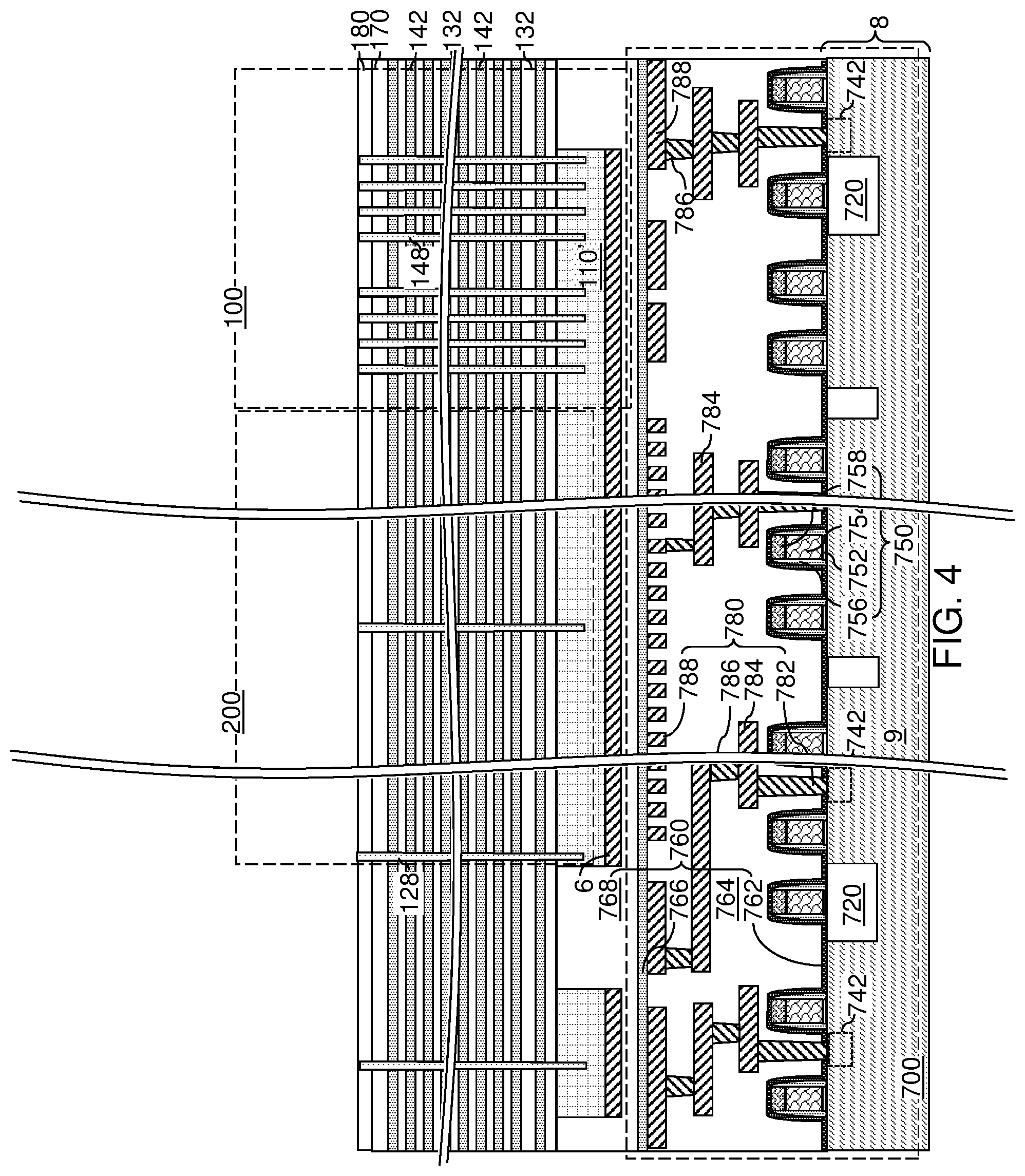 Patent US12568808 Figure 6 – Three-dimensional memory device including stairless word line contact structures and method of making the same