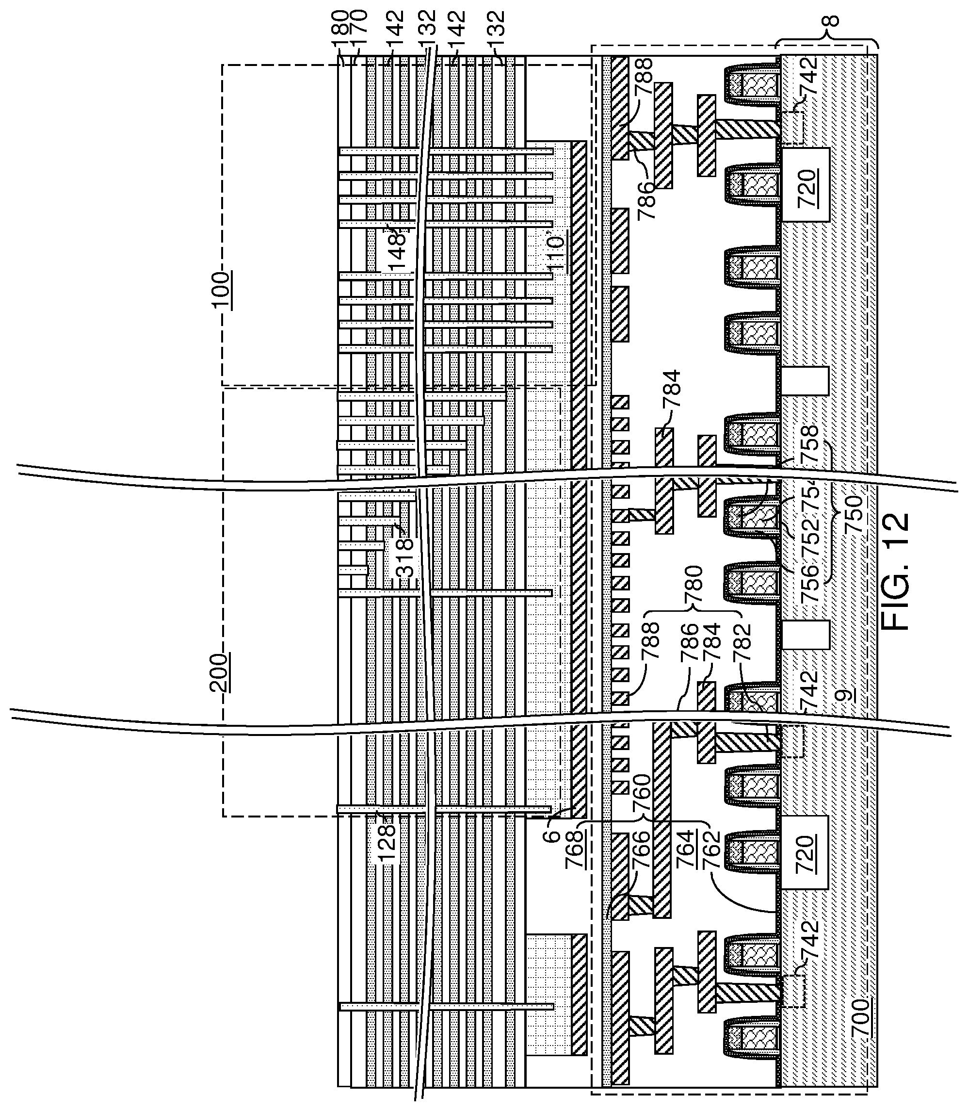 Patent US12568808 Figure 13 – Three-dimensional memory device including stairless word line contact structures and method of making the same