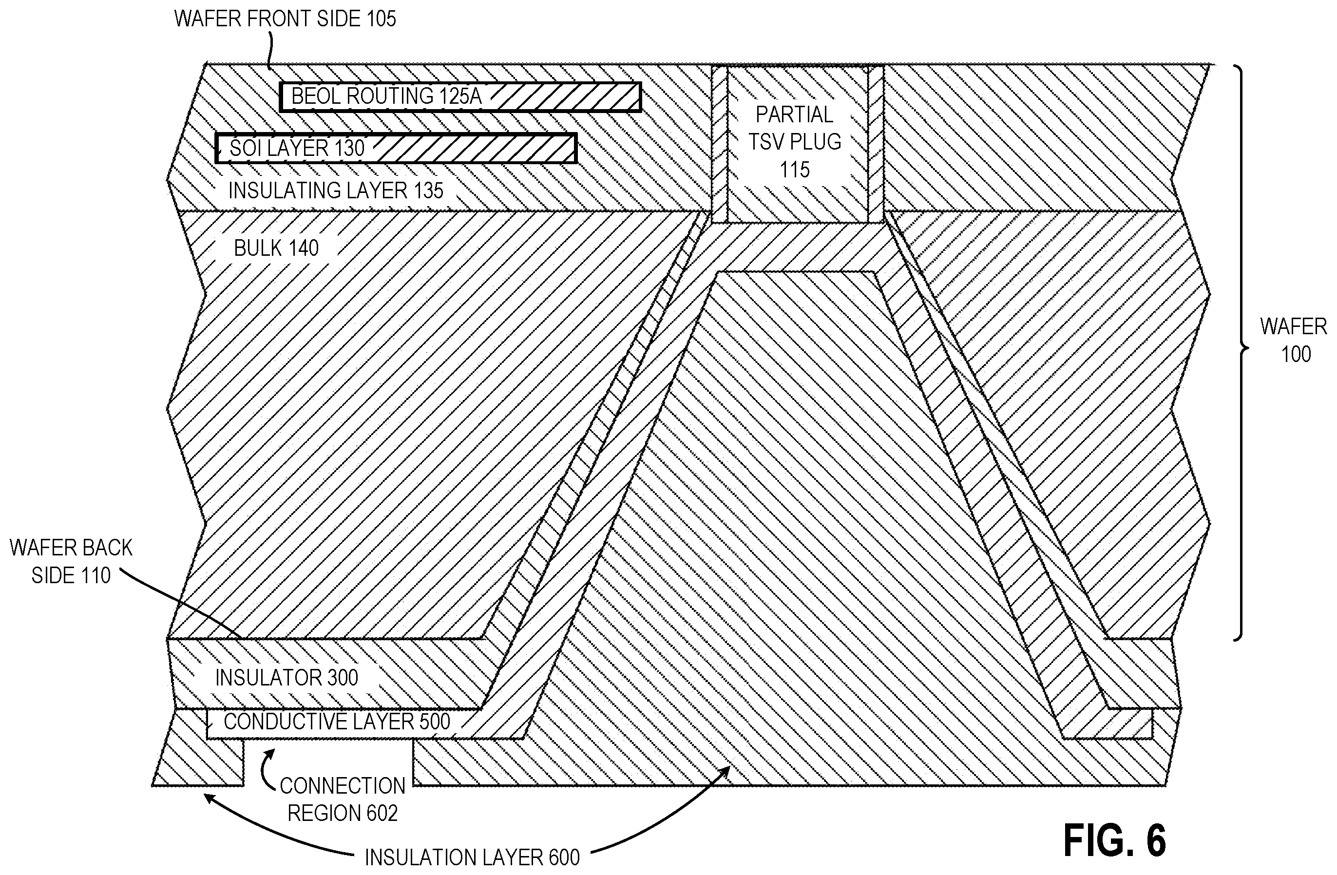 Patent US12568809 Figure 6 – Via formed using a partial plug that stops before a substrate