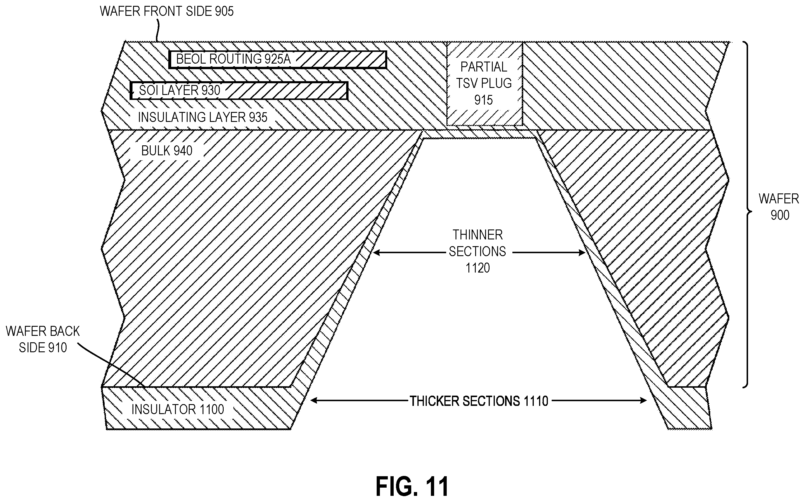 Patent US12568809 Figure 11 – Via formed using a partial plug that stops before a substrate