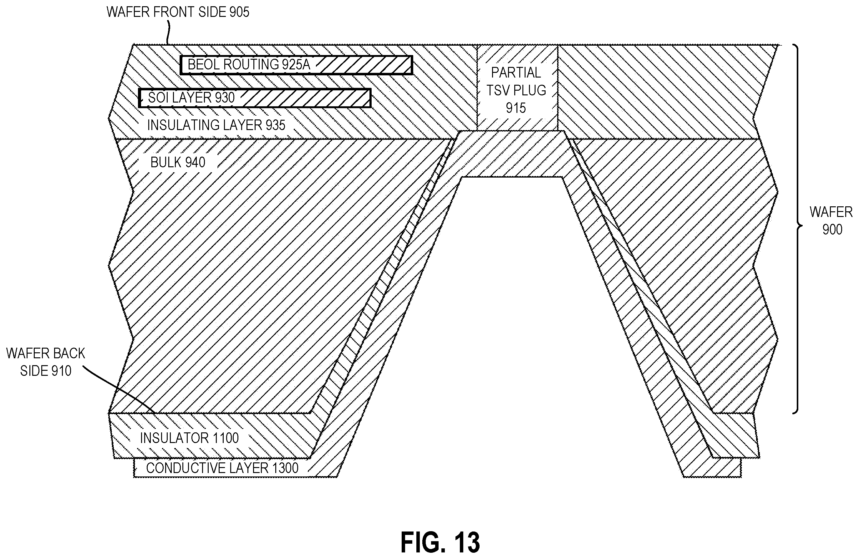 Patent US12568809 Figure 13 – Via formed using a partial plug that stops before a substrate