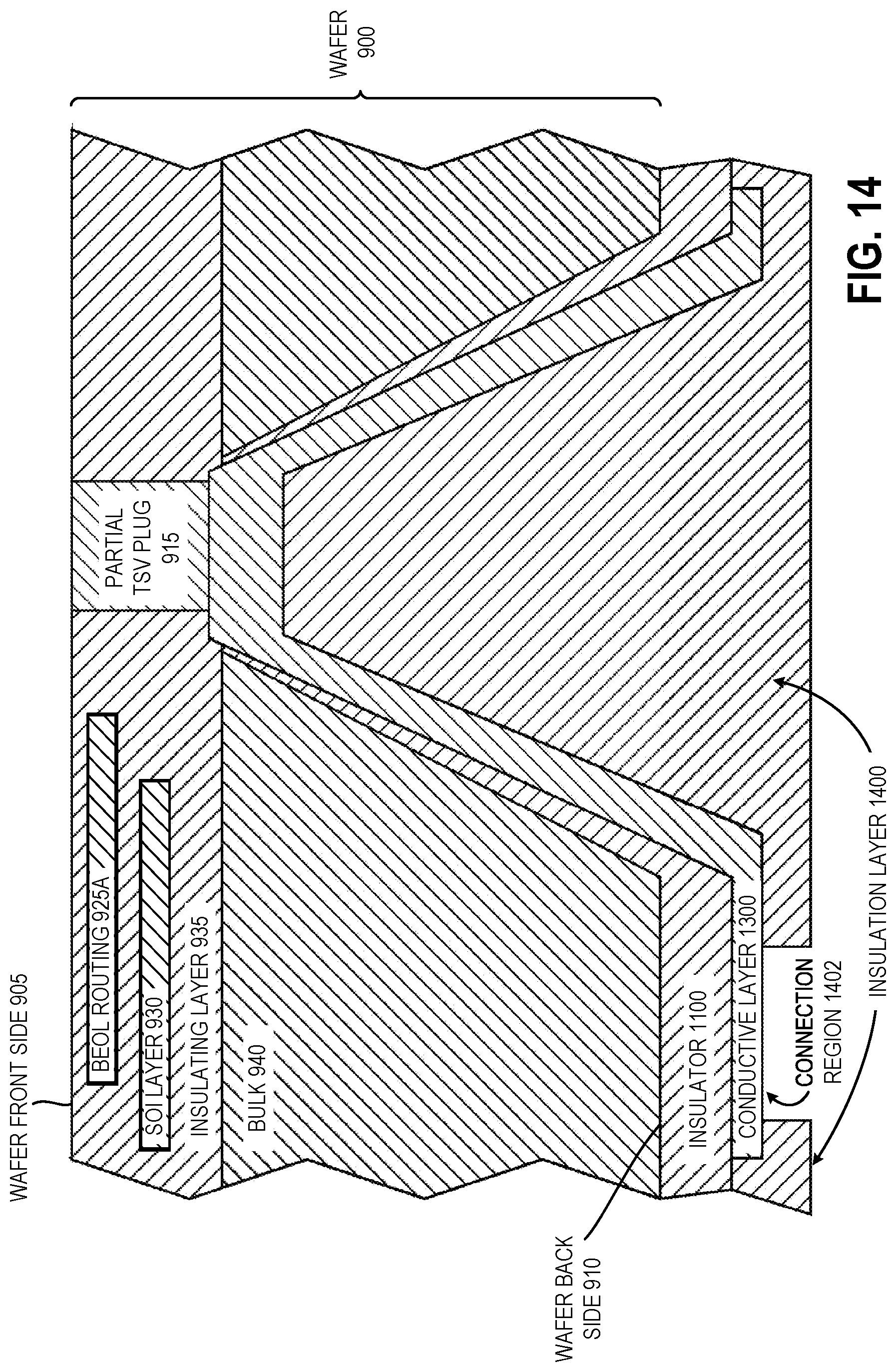 Patent US12568809 Figure 14 – Via formed using a partial plug that stops before a substrate