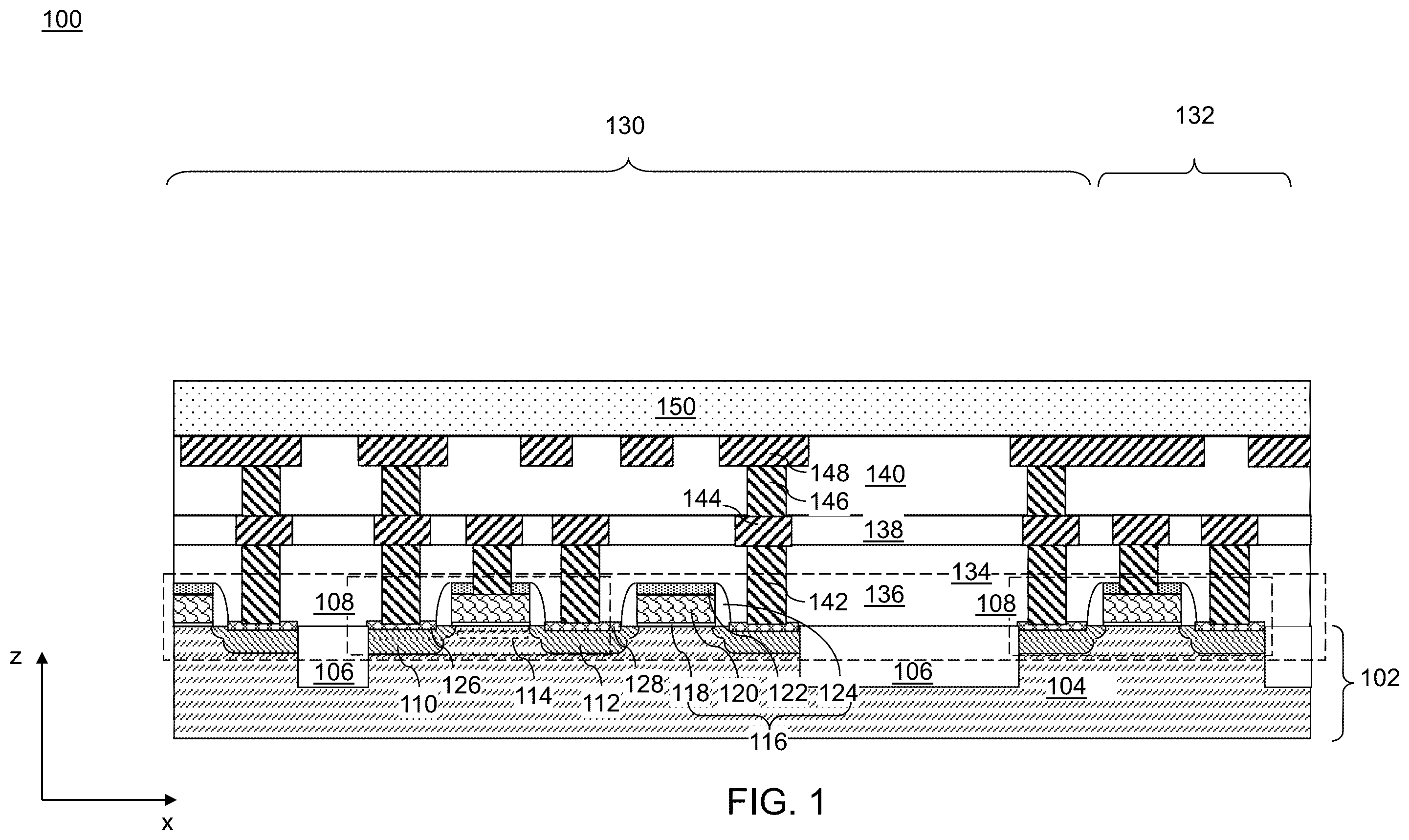 Patent US12568812 Figure 1 – Back-end-of-line CMOS inverter having twin channels and one gate electrode and methods of forming the same