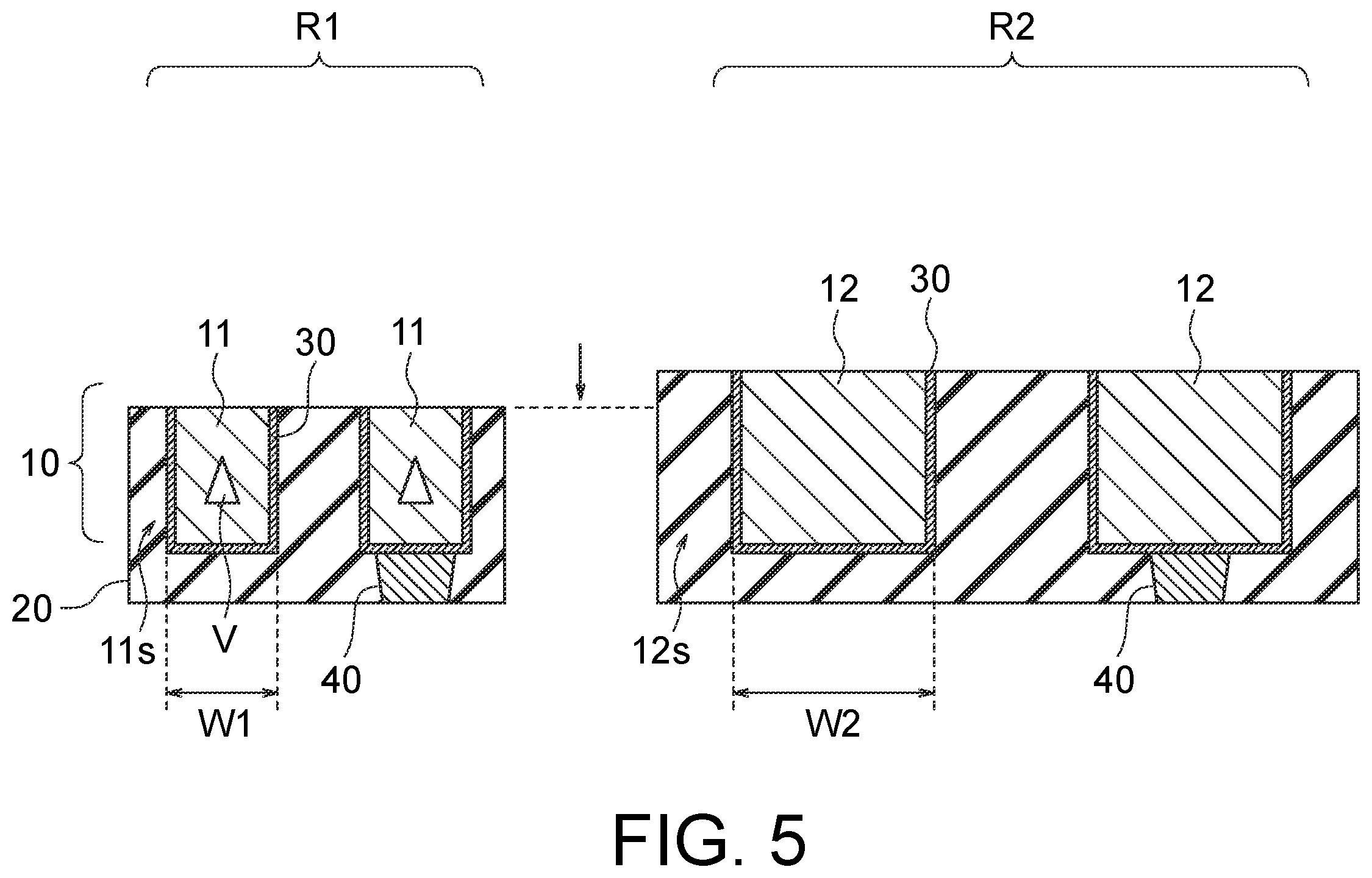 Patent US12568815 Figure 7 – Wirings for semiconductor device arranged at different intervals and having different widths