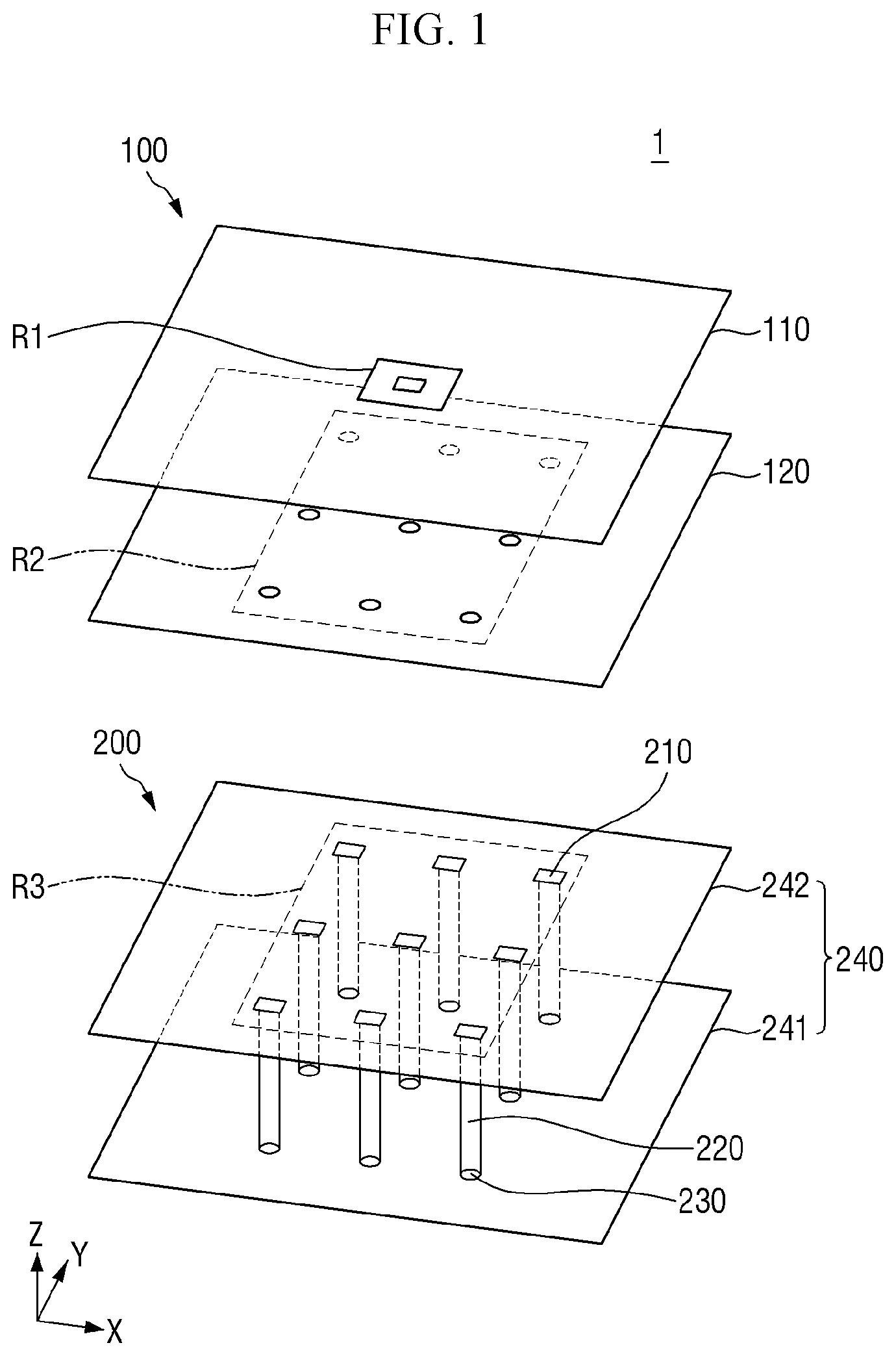 Patent US12568816 Figure 1 – Three-dimensional semiconductor integrated circuit device including inter-die interface