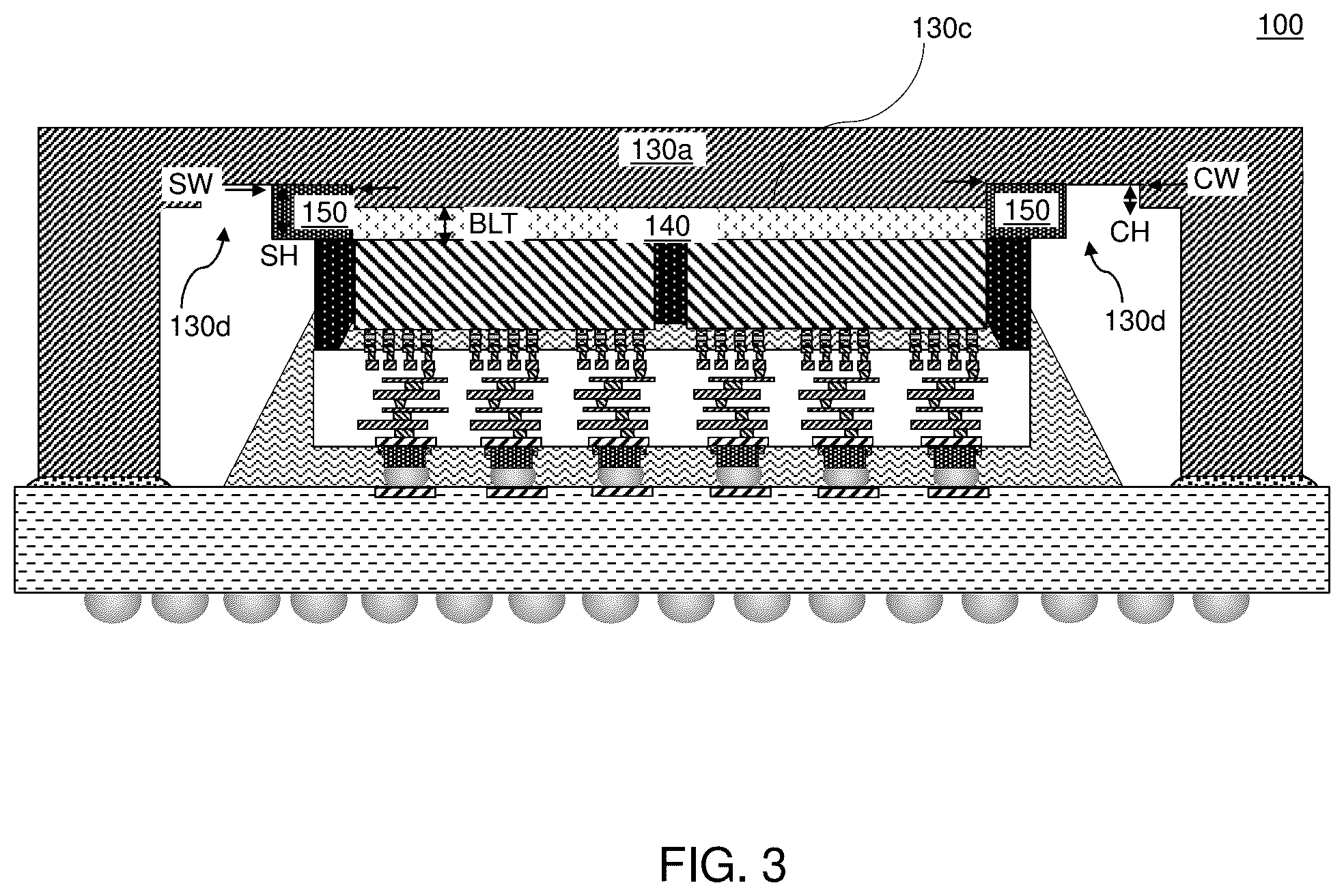 Patent US12568824 Figure 4 – Package assembly including liquid alloy thermal interface material (TIM) and seal ring around the liquid alloy TIM and methods of forming the same