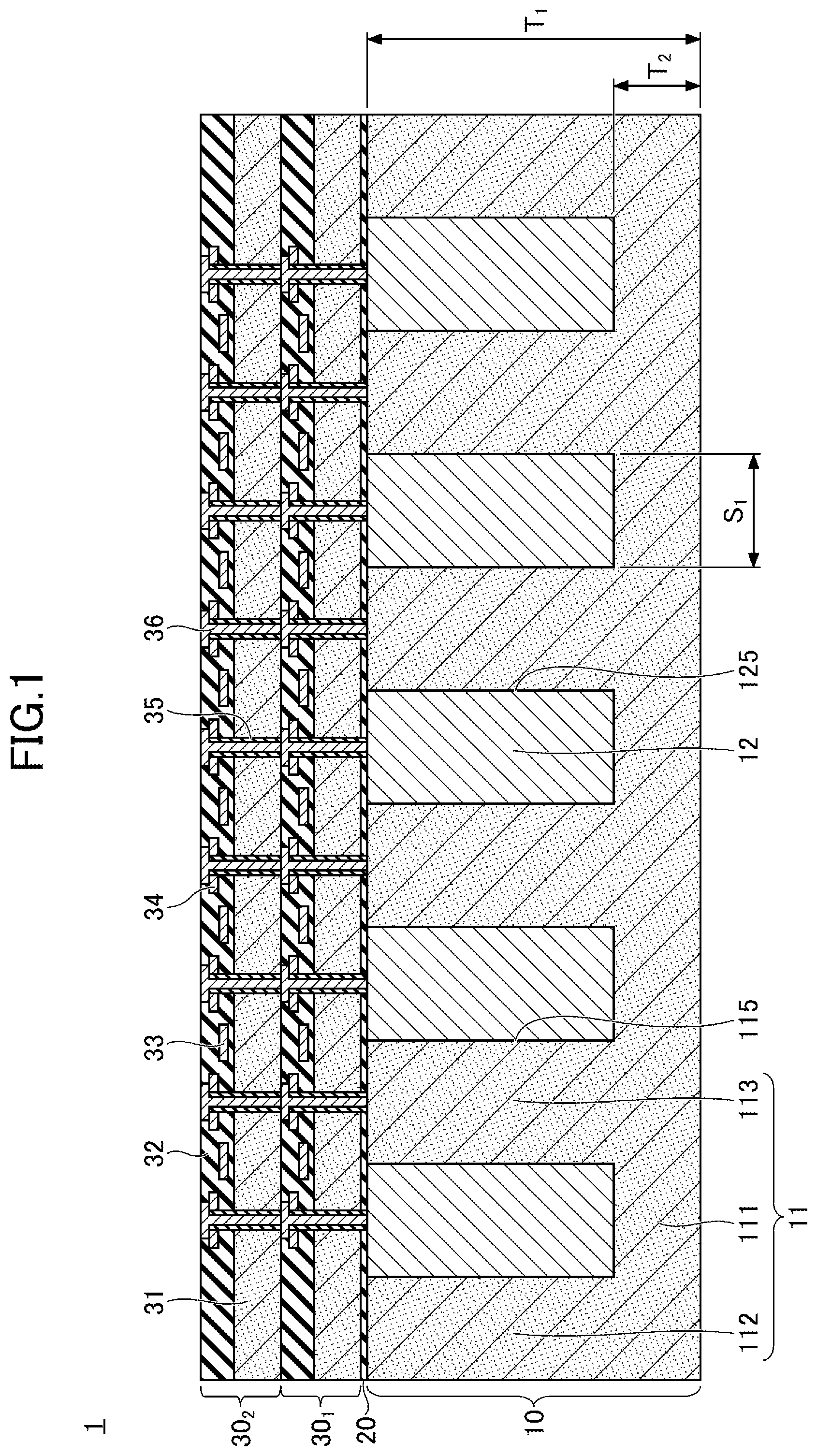 Patent US12568833 — Semiconductor device having wiring part without being exposed from substrate — Figure 1
