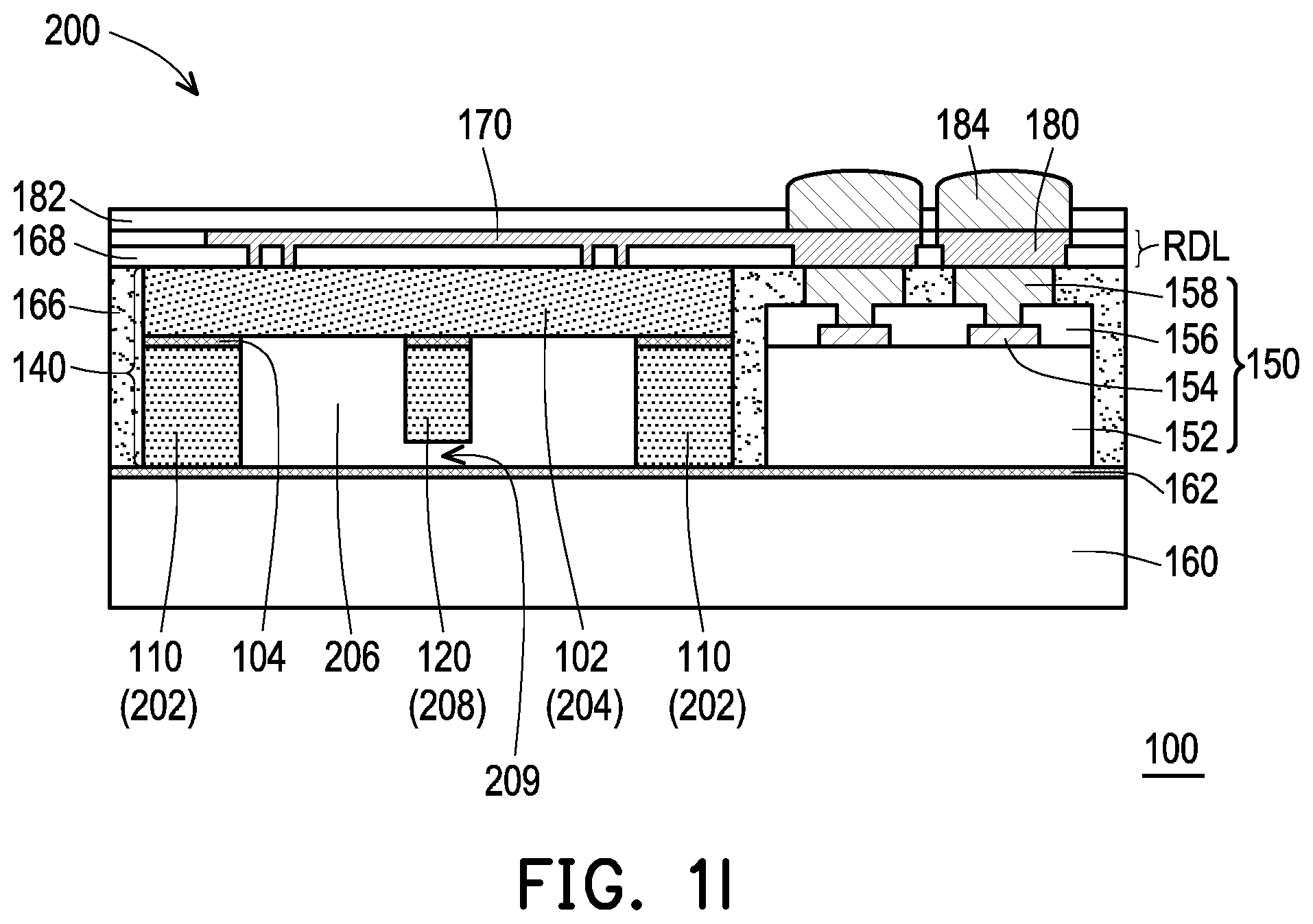 Patent US12568854 Figure 5 – Semiconductor packages having semiconductor blocks surrounding semiconductor device