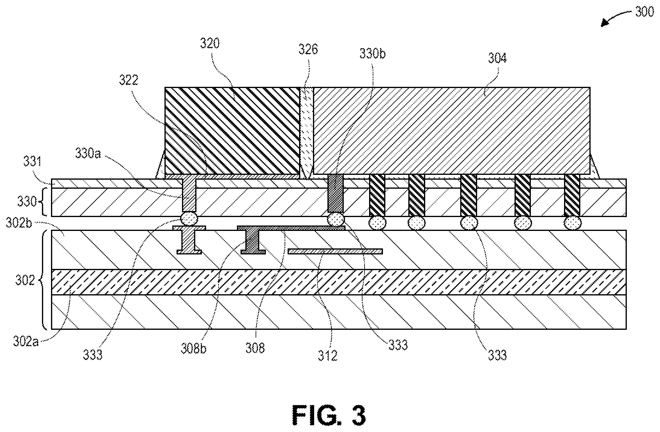 Patent US12568858 Figure 3 – Secondary die with a ground plane for strip line routing