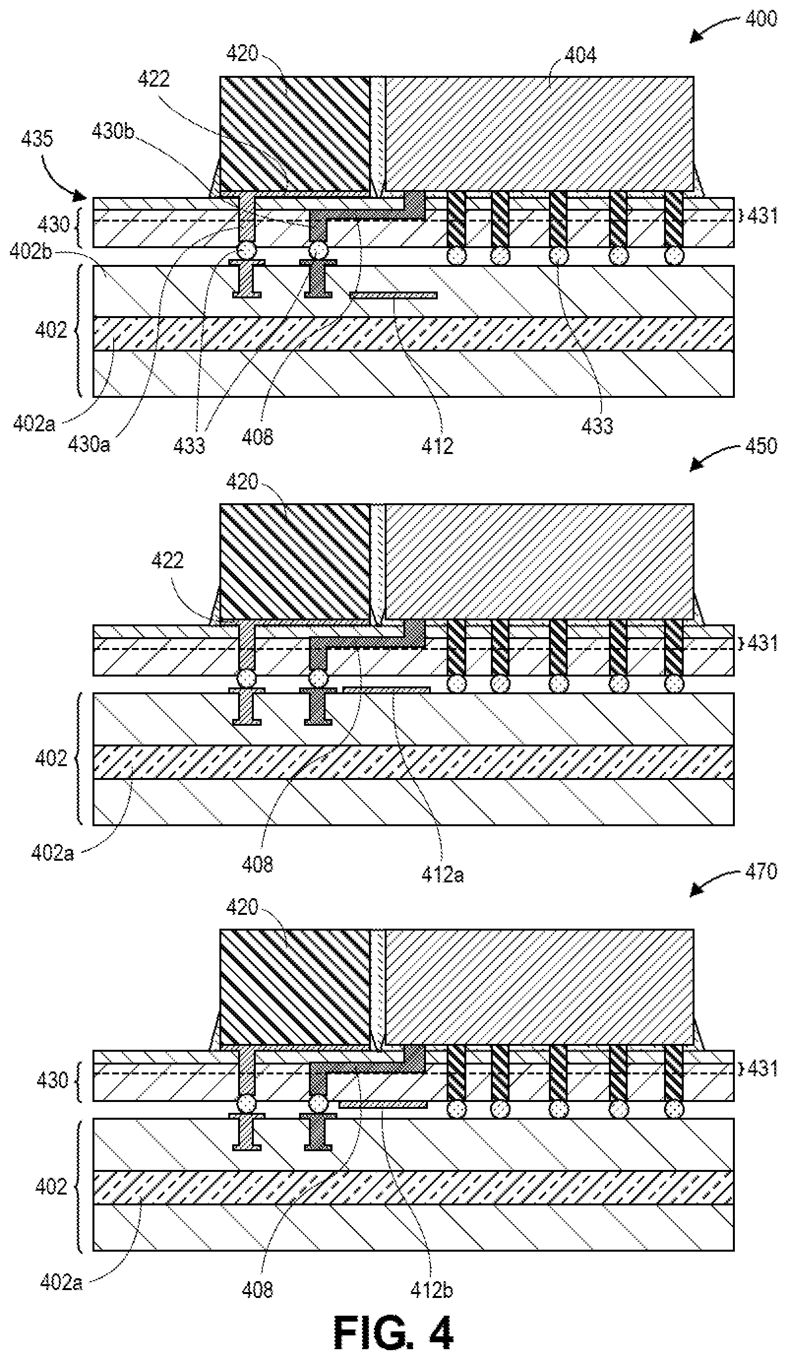 Patent US12568858 Figure 4 – Secondary die with a ground plane for strip line routing