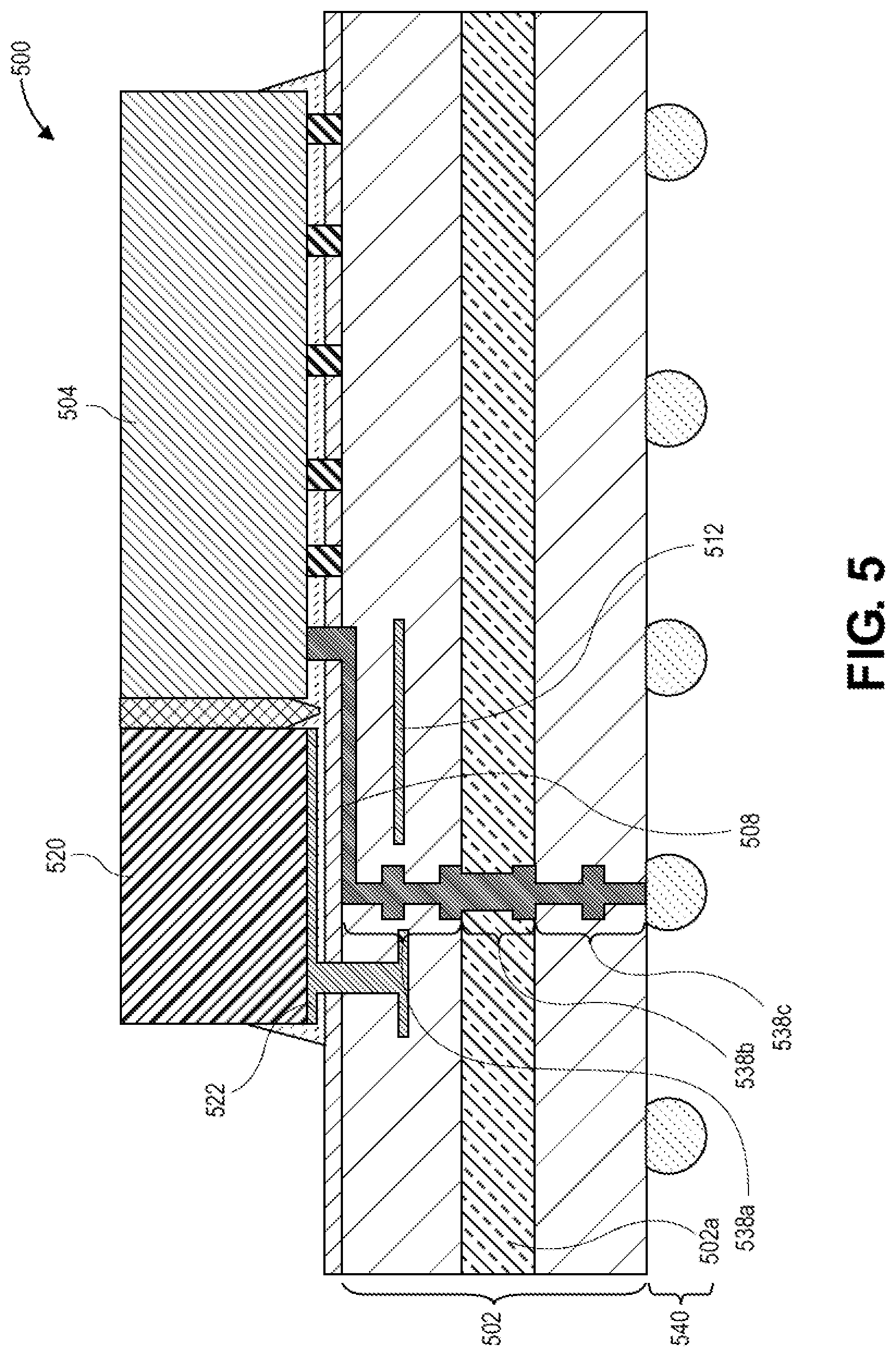 Patent US12568858 Figure 5 – Secondary die with a ground plane for strip line routing