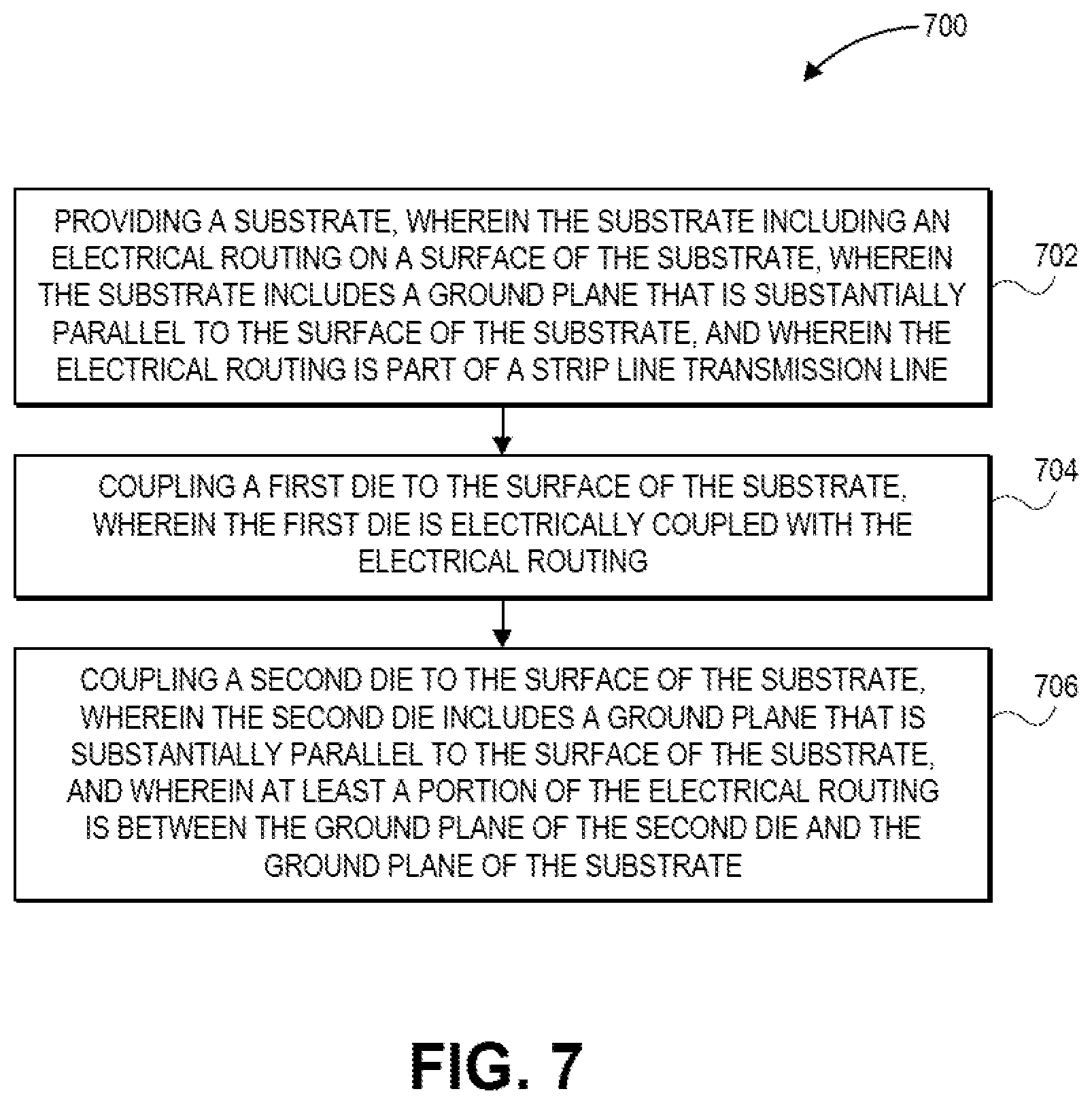 Patent US12568858 Figure 7 – Secondary die with a ground plane for strip line routing