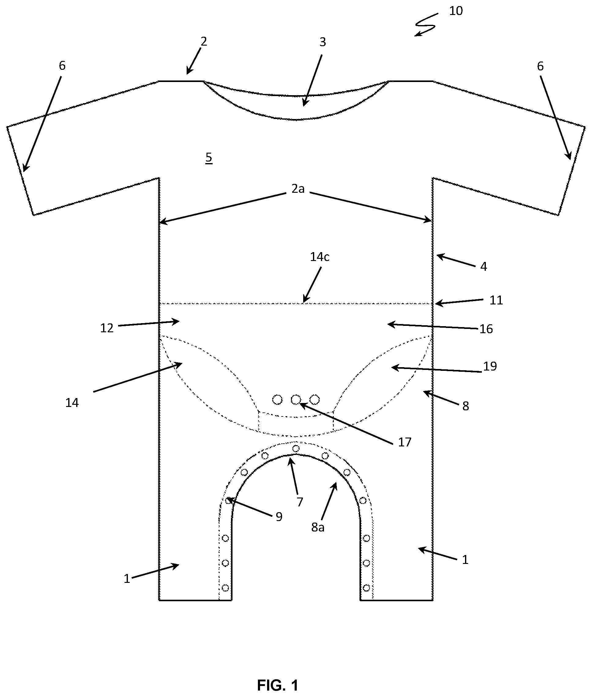 Patent US12569013 Figure 1 – Garment with diaper support