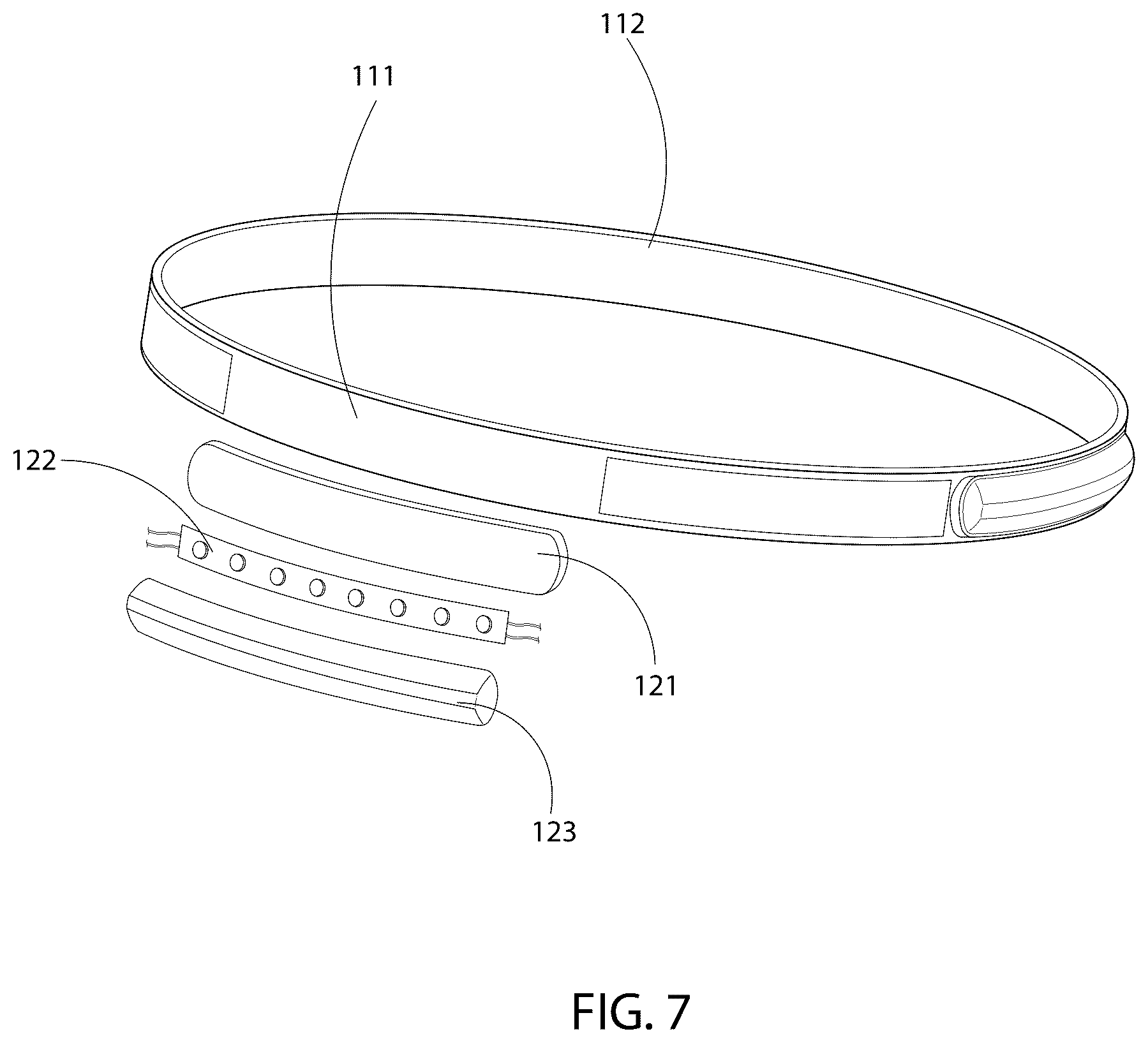 Patent US12569022 Figure 7 – Safety band for hard hat