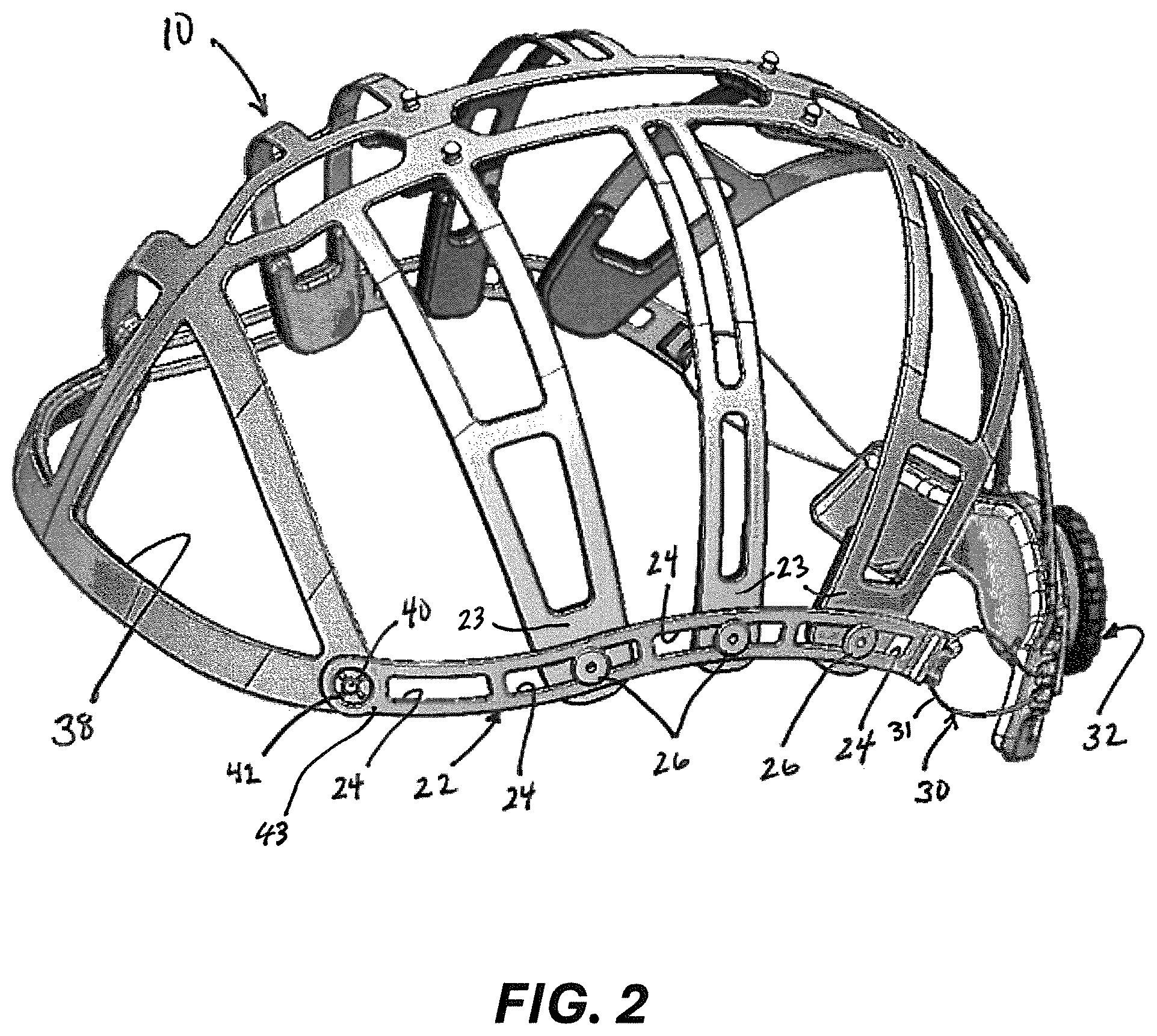 Patent US12569023 Figure 2 – Adjustable helmet liner system