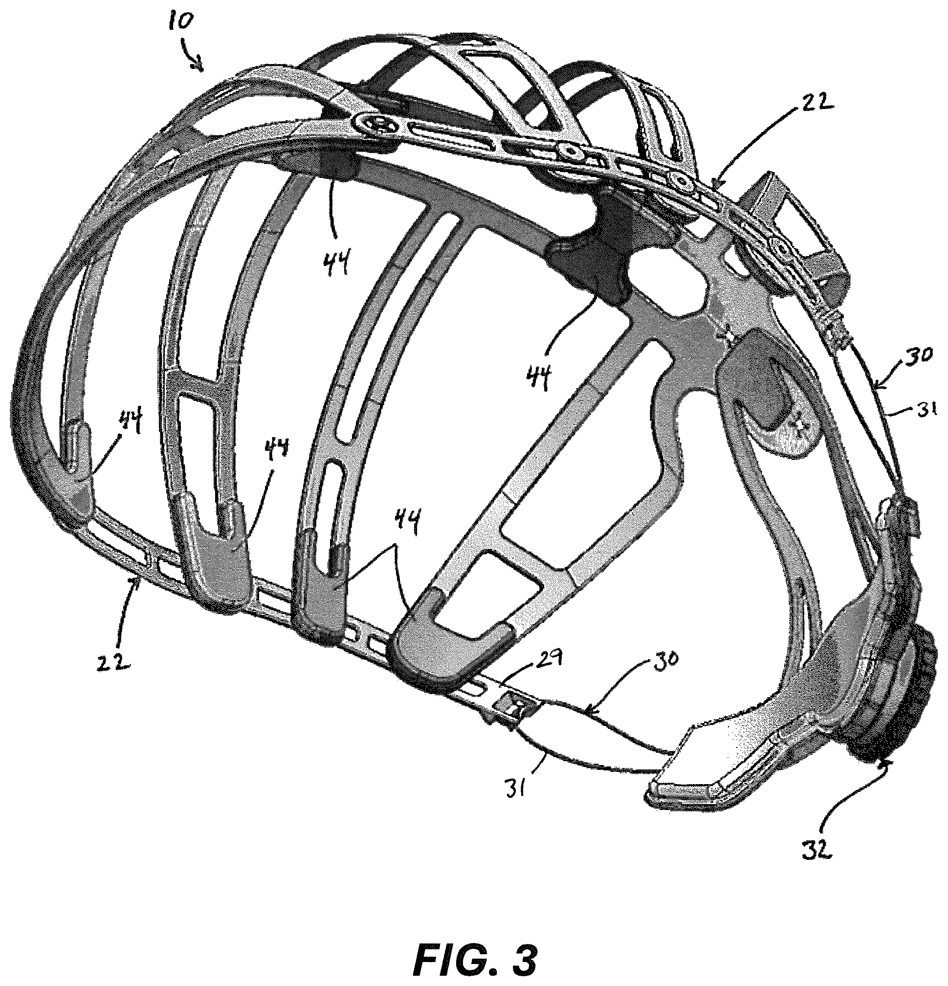 Patent US12569023 Figure 3 – Adjustable helmet liner system